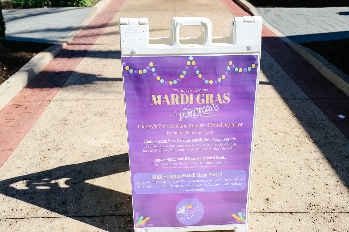 sign with Mardi Gras Activities at Port Orleans Resorts 