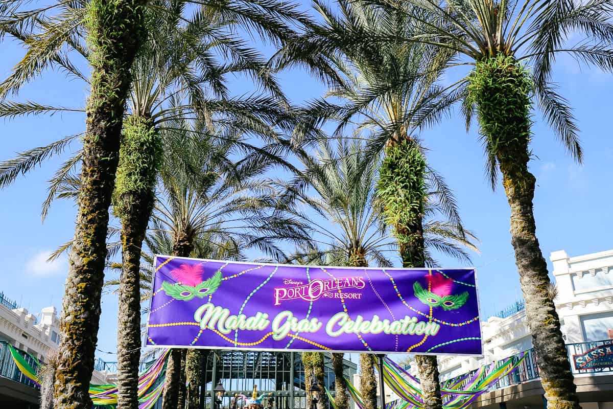 Mardi Gras Celebration banner at Port Orleans French Quarter 