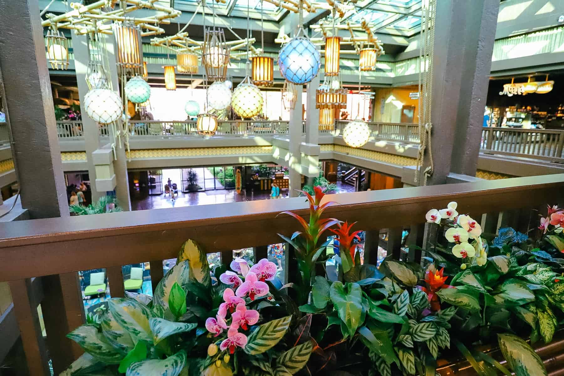 Some of the restaurants at Disney's Polynesian from upper floor lobby 