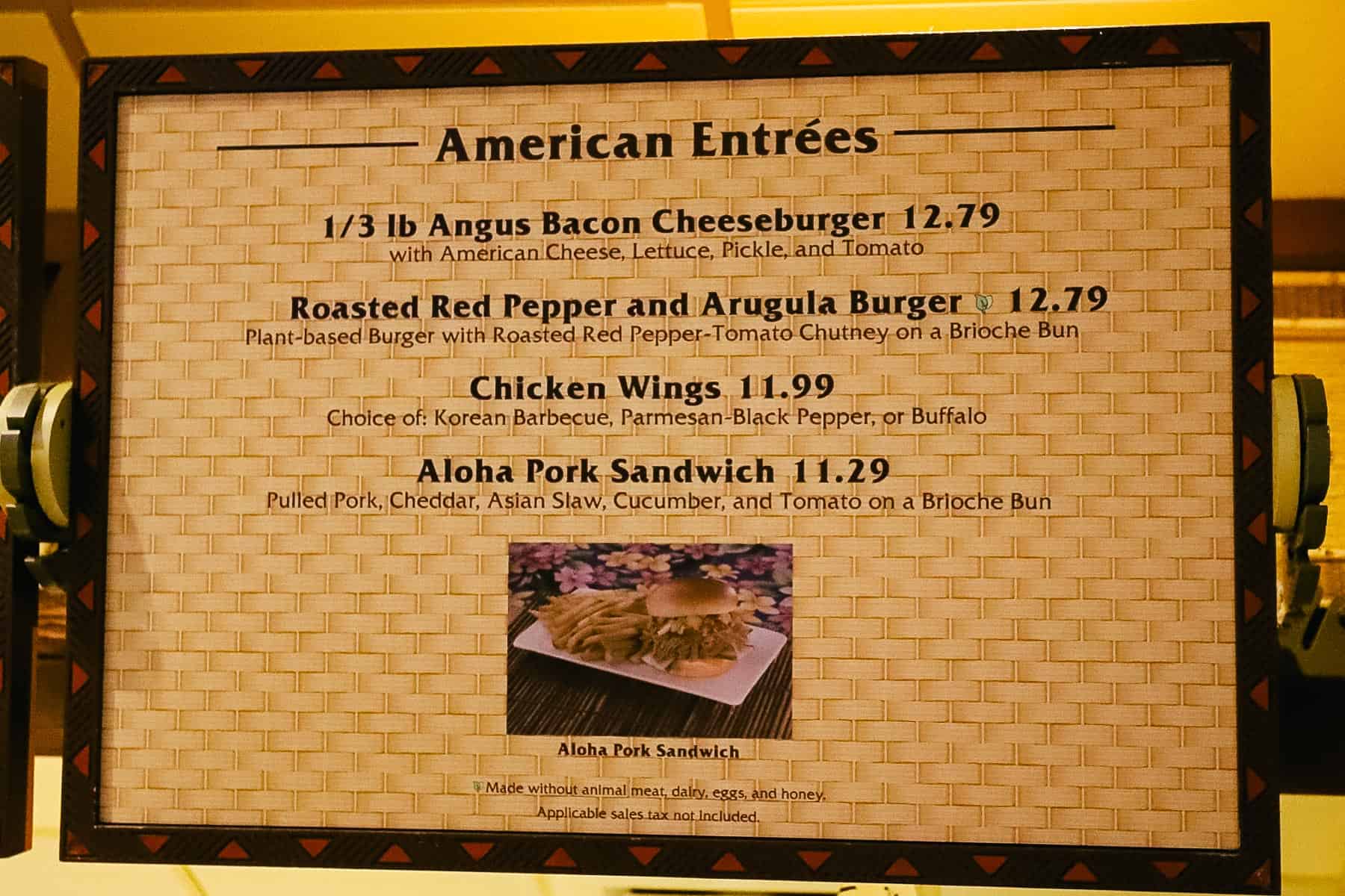 Captain Cook's American Entrees Menu 