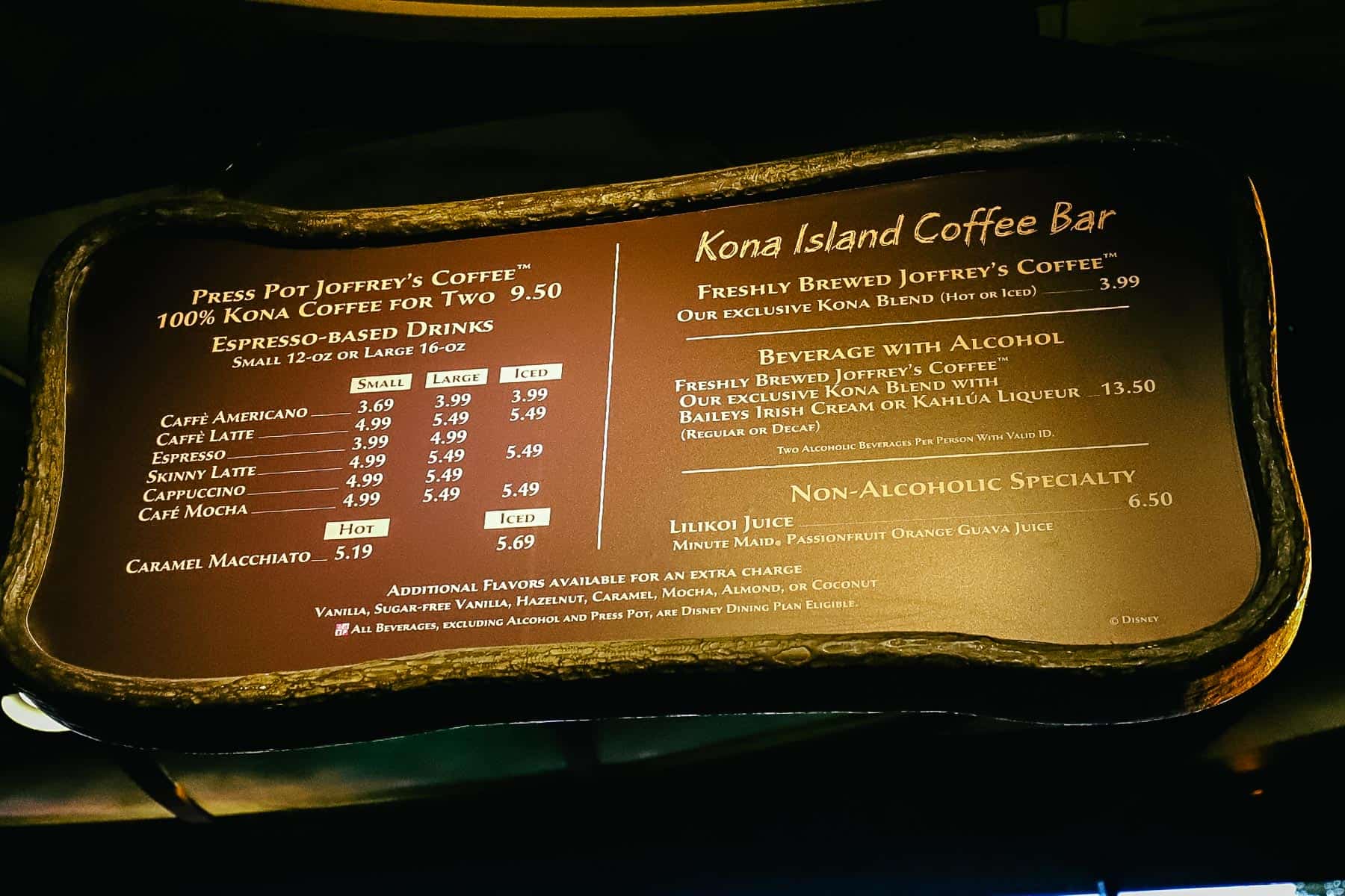 Kona Island Menu 