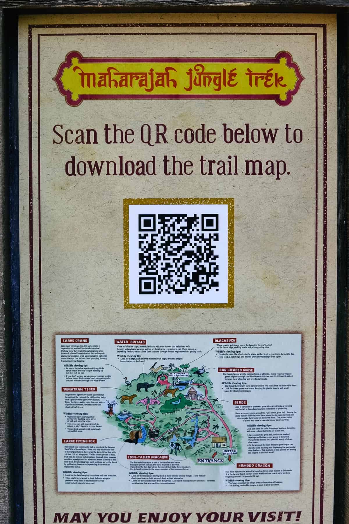 a QR code and digital map that shows the layout of the Maharajah Jungle Trek 