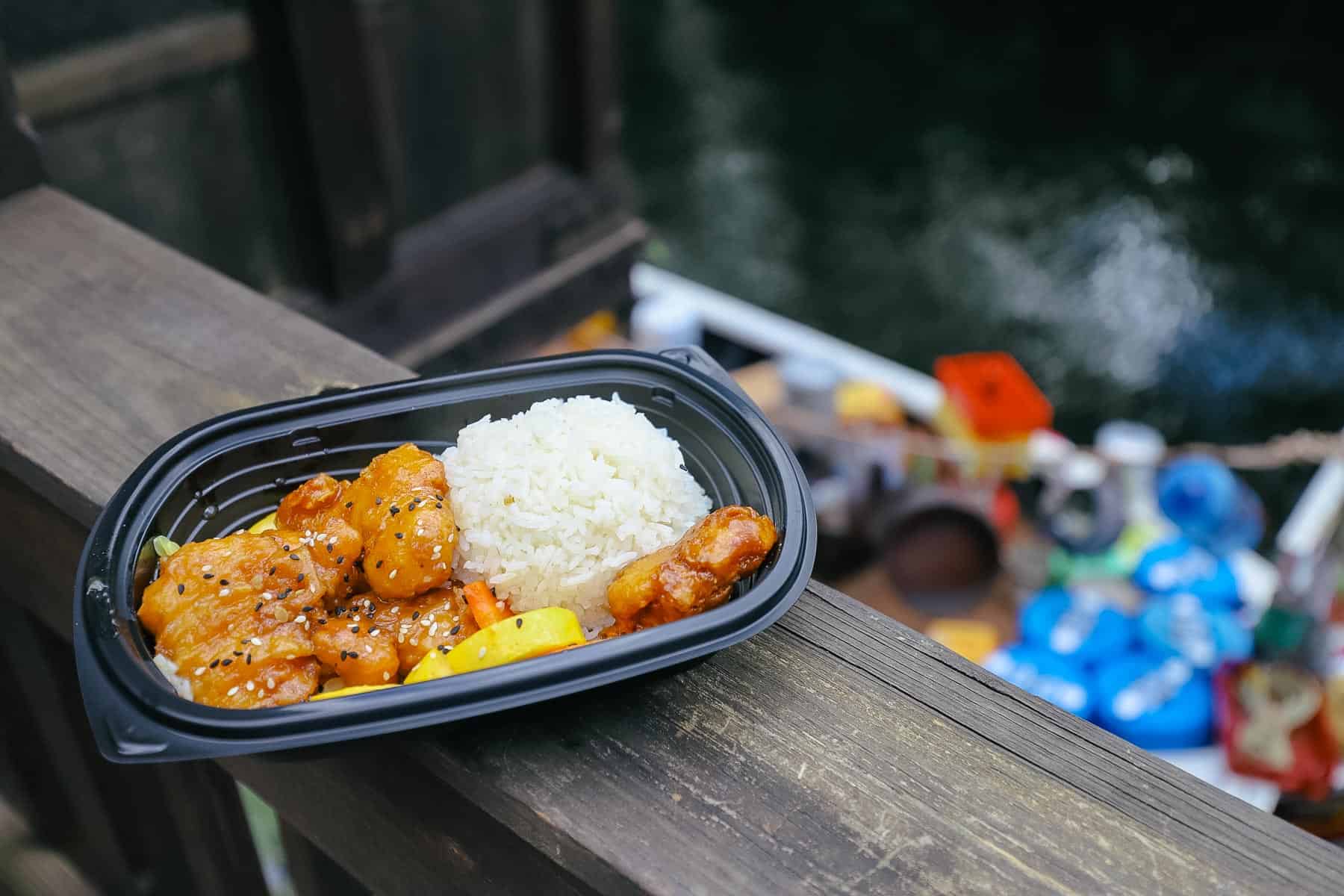 an order of honey sesame chicken with rice from Yak and Yeti