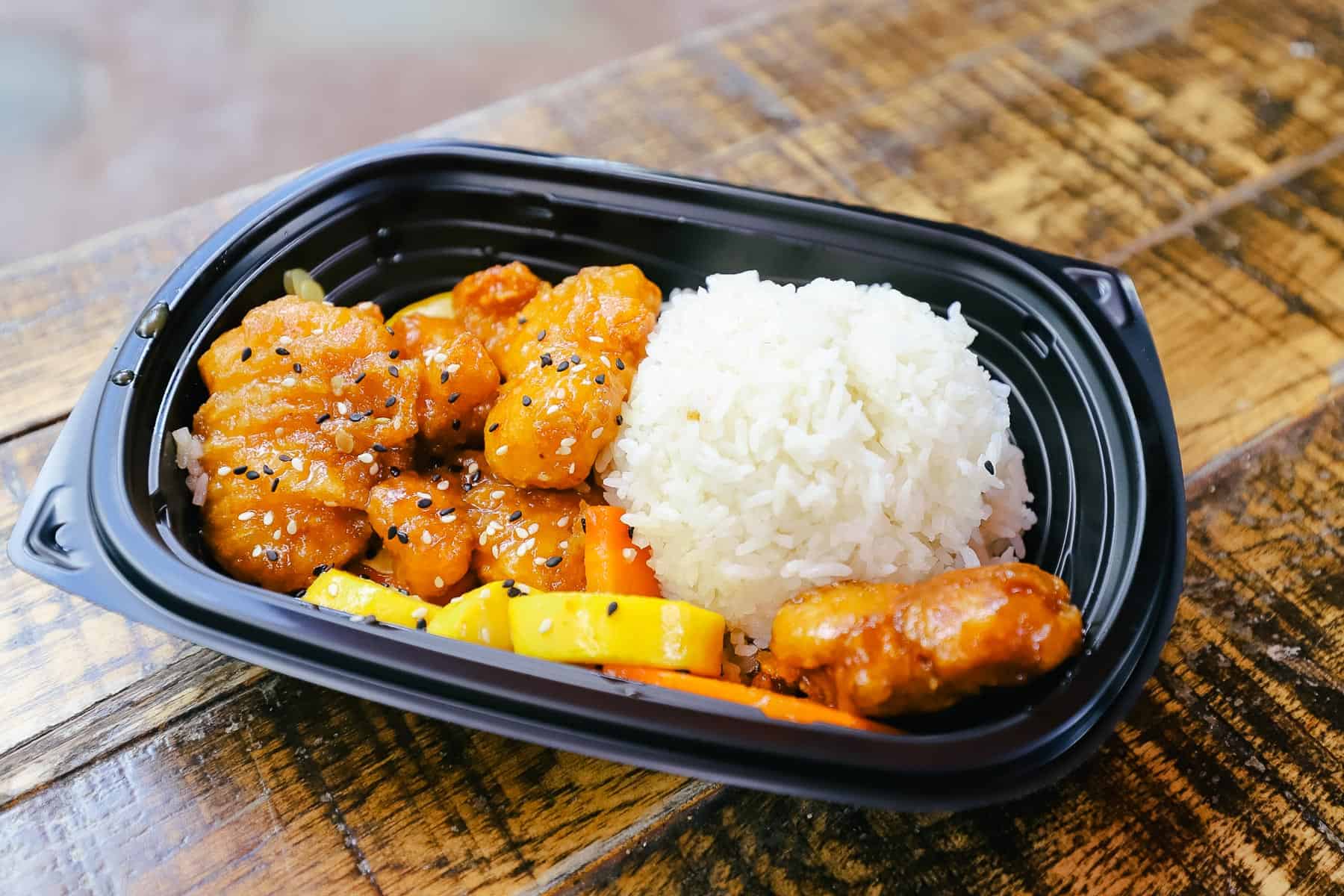 honey sesame chicken with carrots and rice from Yak and Yeti