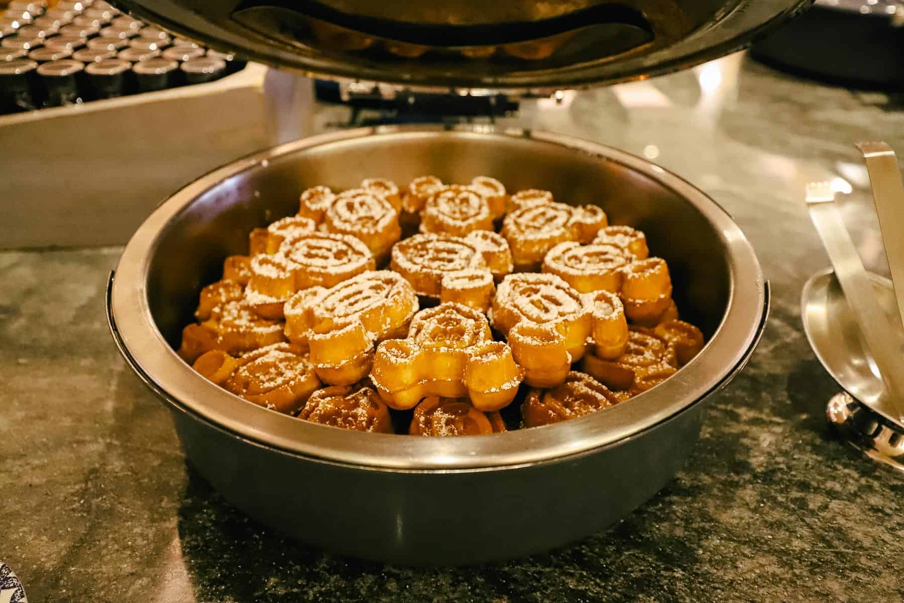 Mickey-shaped waffles on Amare breakfast buffet.