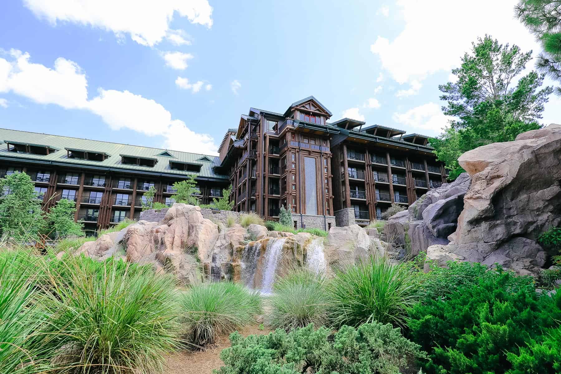 Disney's Wilderness Lodge with the waterfall in front of it