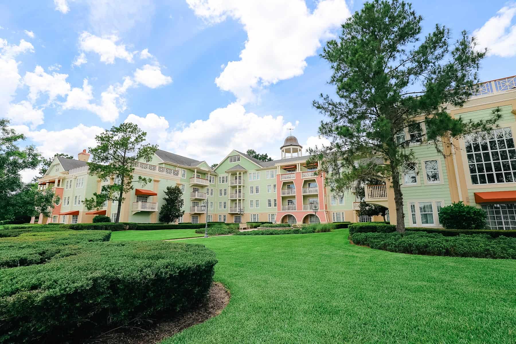pink, yellow, and green colors of Disney's Saratoga Springs Resort 