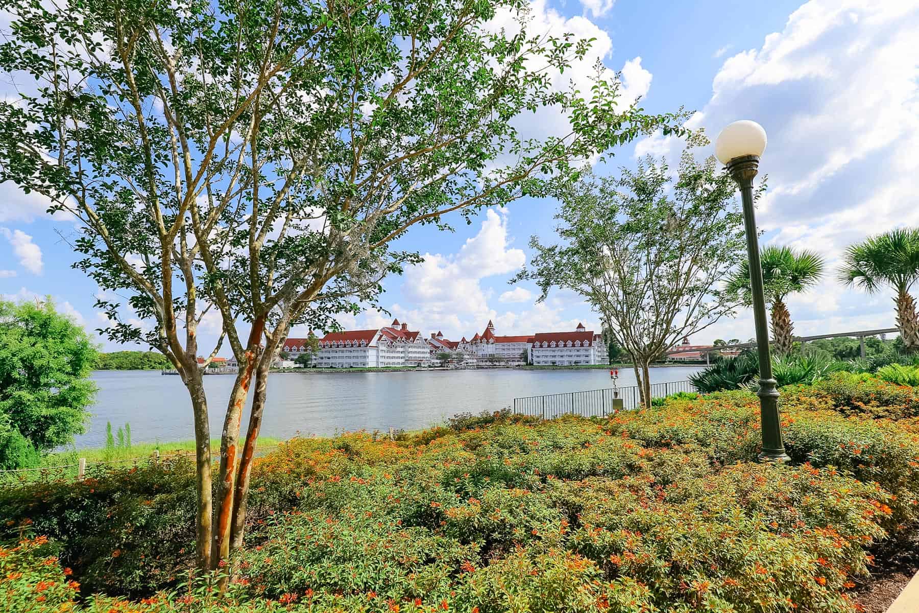 the Grand Floridian as seen from the walking path to Magic Kingdom