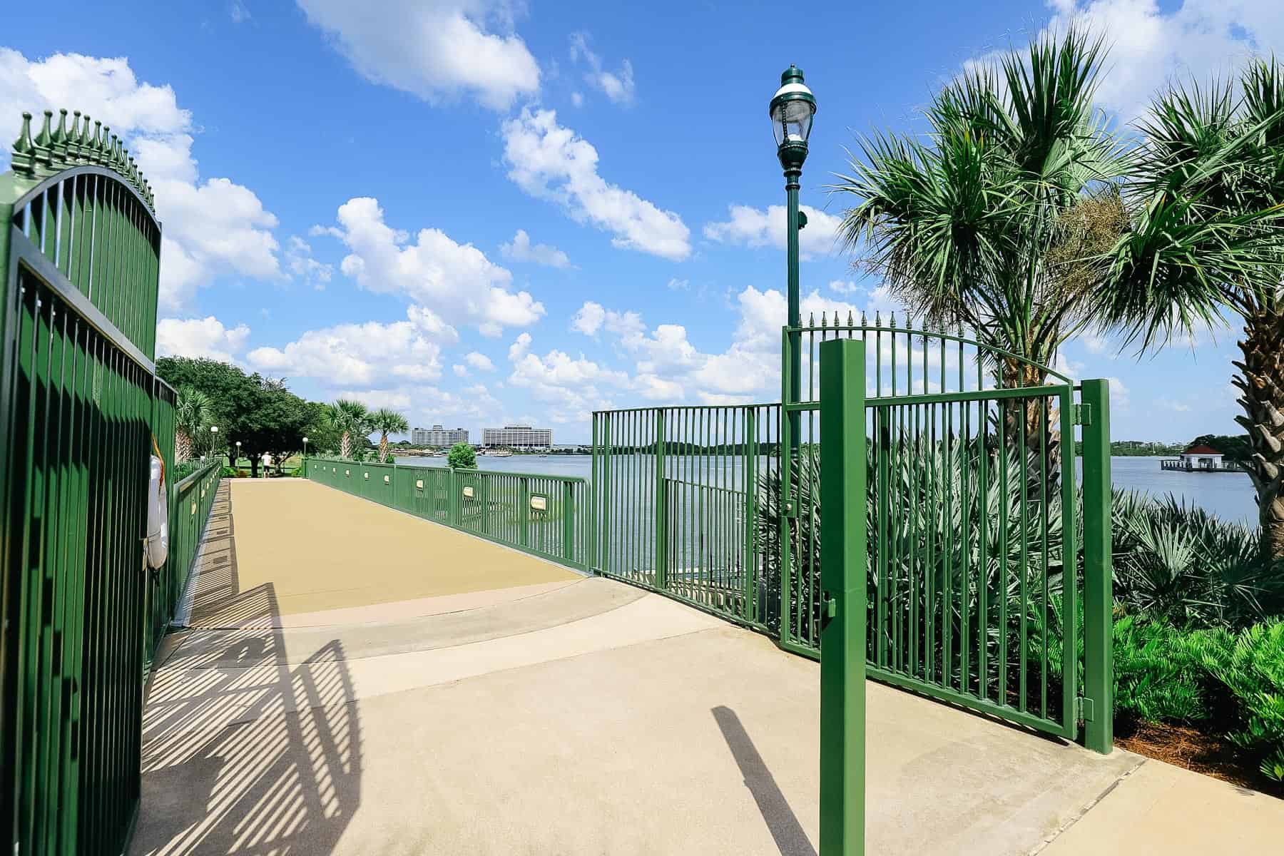 a bridge with green iron railings that pivots in the evening to let the Electrical Water Pageant come through 