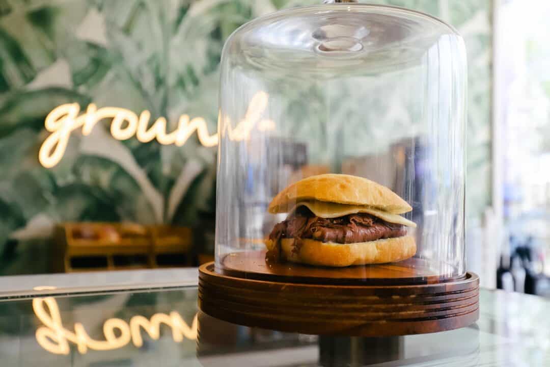 Grounds at the Swan Reserve has several sandwiches on display near the register.