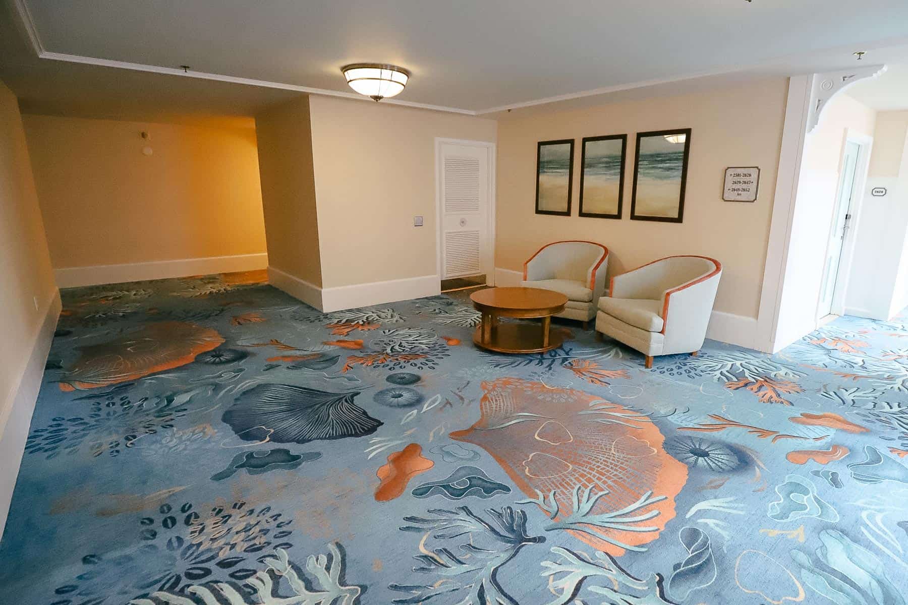 sitting area with updates off the second floor of Disney's Beach Club 