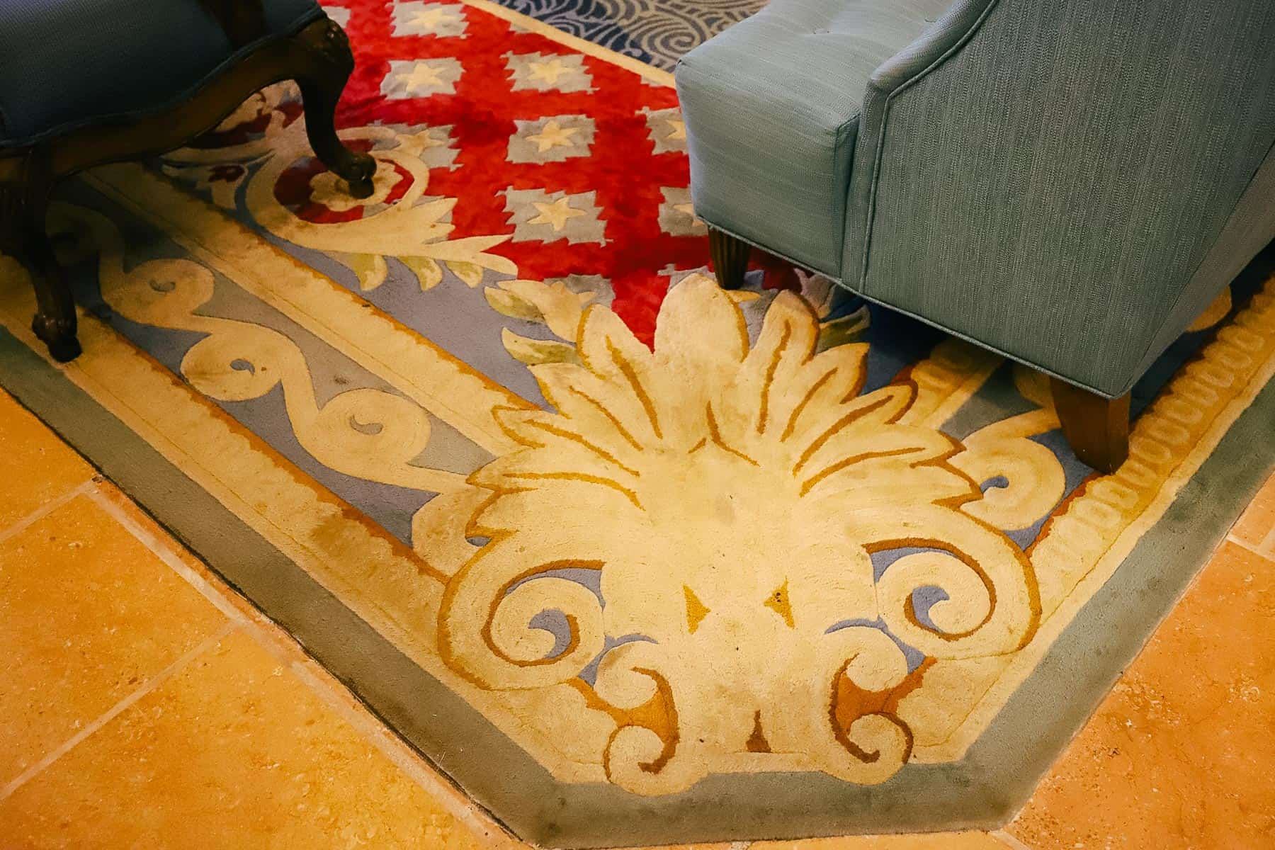 carpet stains on rug in Beach Club lobby 