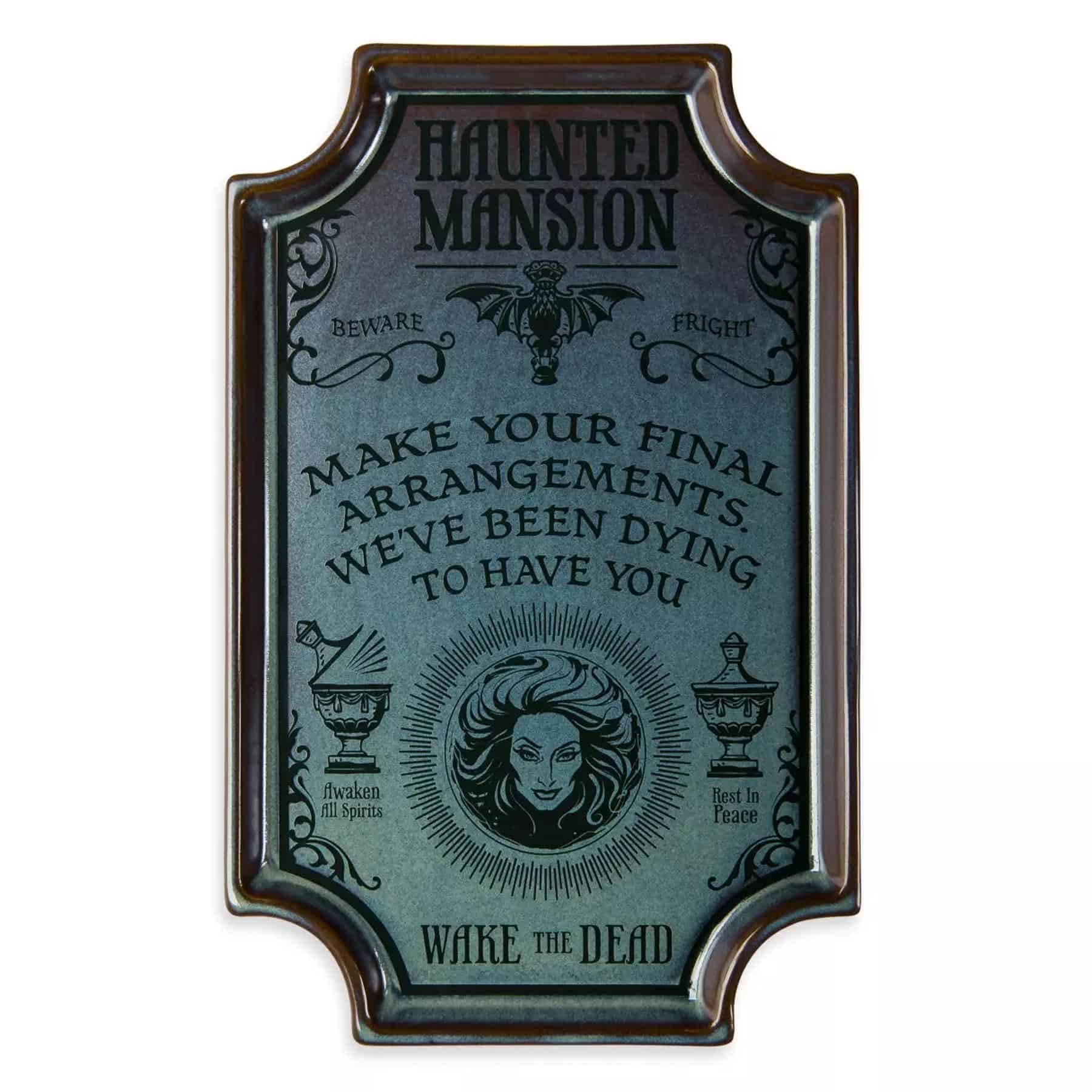 disneyhauntedmansionmerch 19 Porcelain Tray that says Haunted Mansion, Make Your Final Arrangements, We've Been Dying to Meet You