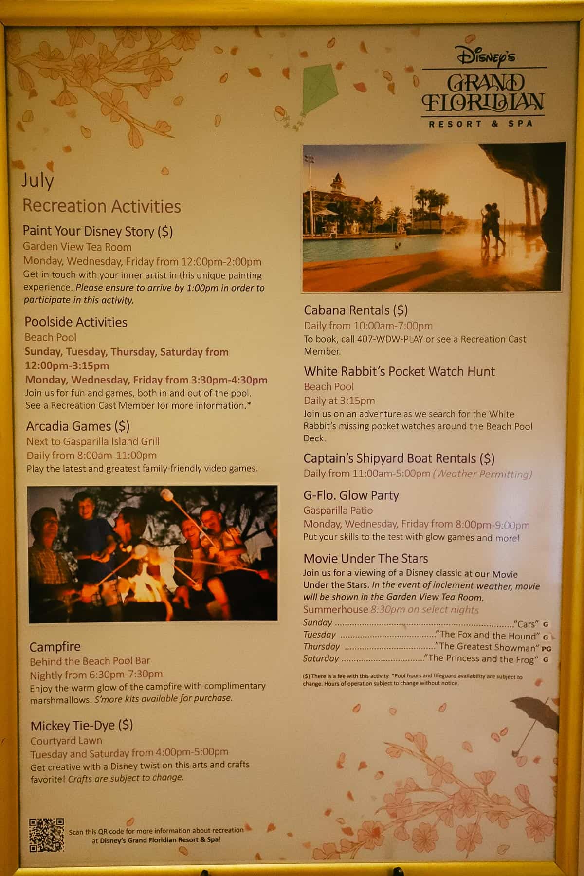 Disney World Resort Recreation Calendars with Movie Under the Stars