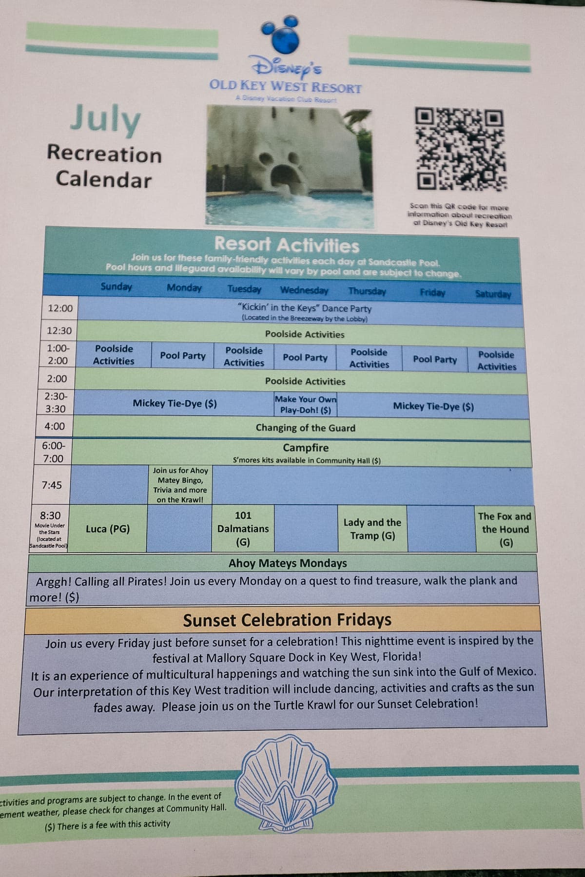 Disney World Resort Recreation Calendars with Movie Under the Stars
