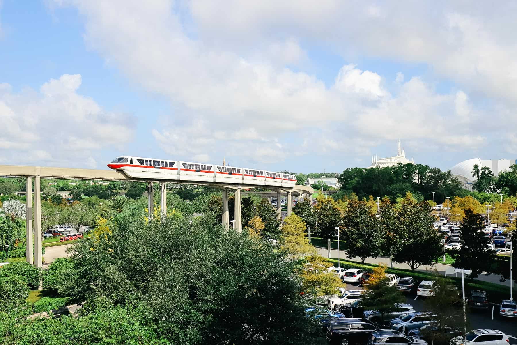 the monorail as it passes Bay Lake Tower