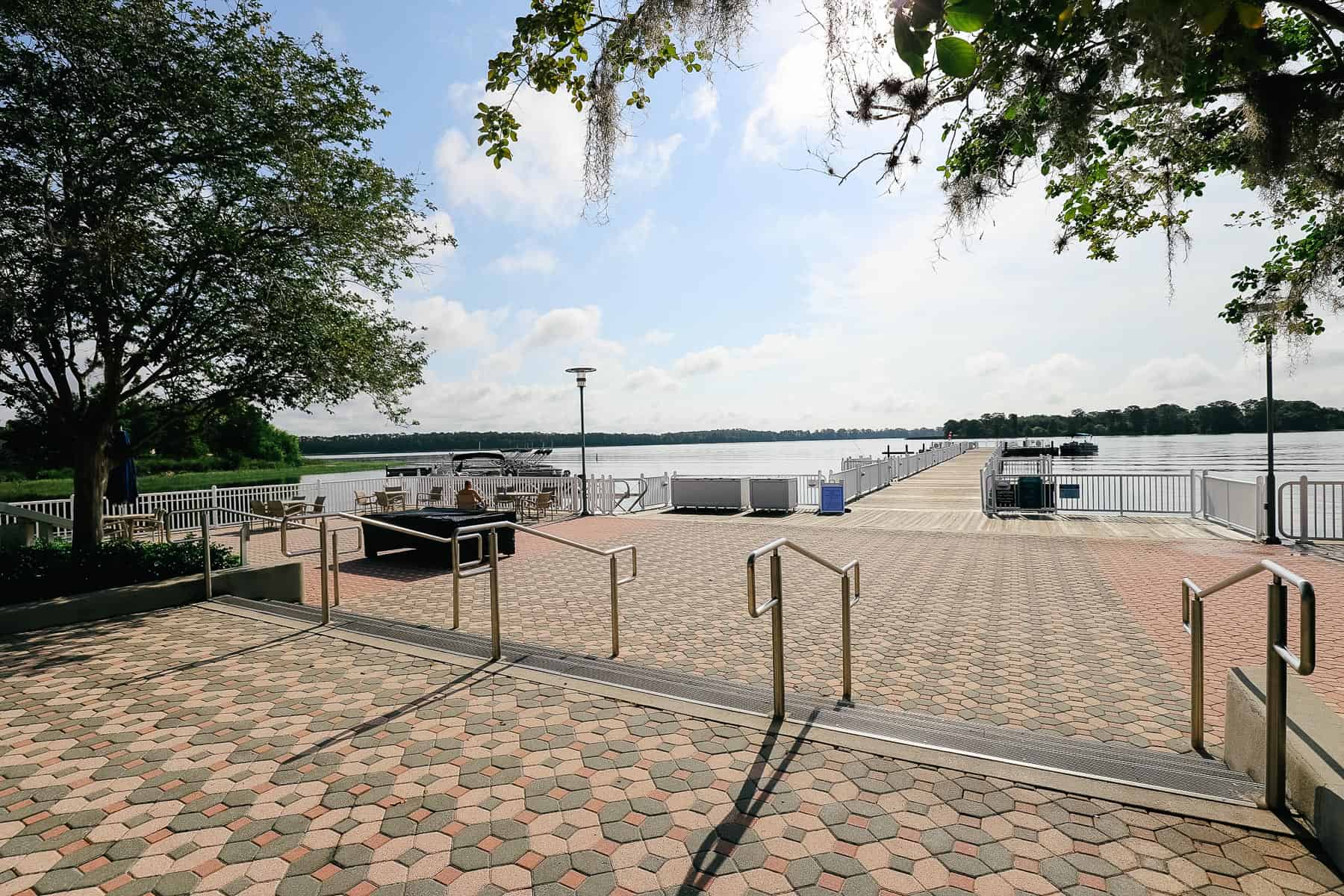 the walkway to the boat dock at Disney's Contemporary