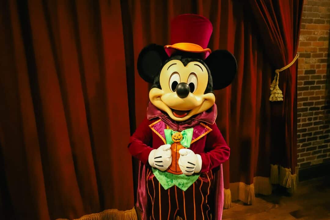 Mickey Mouse in his Halloween costume.