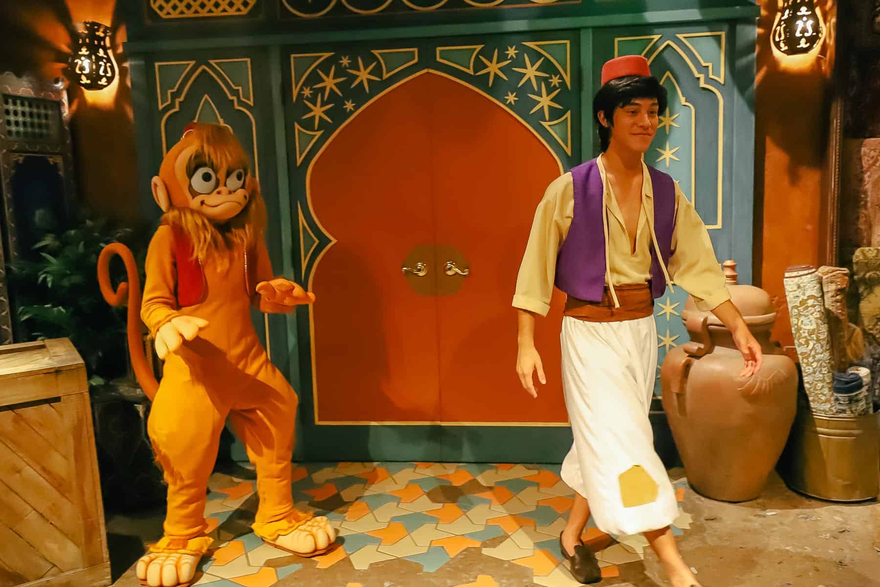 Aladdin and Abu at their character meet at Mickey's Halloween Party. 