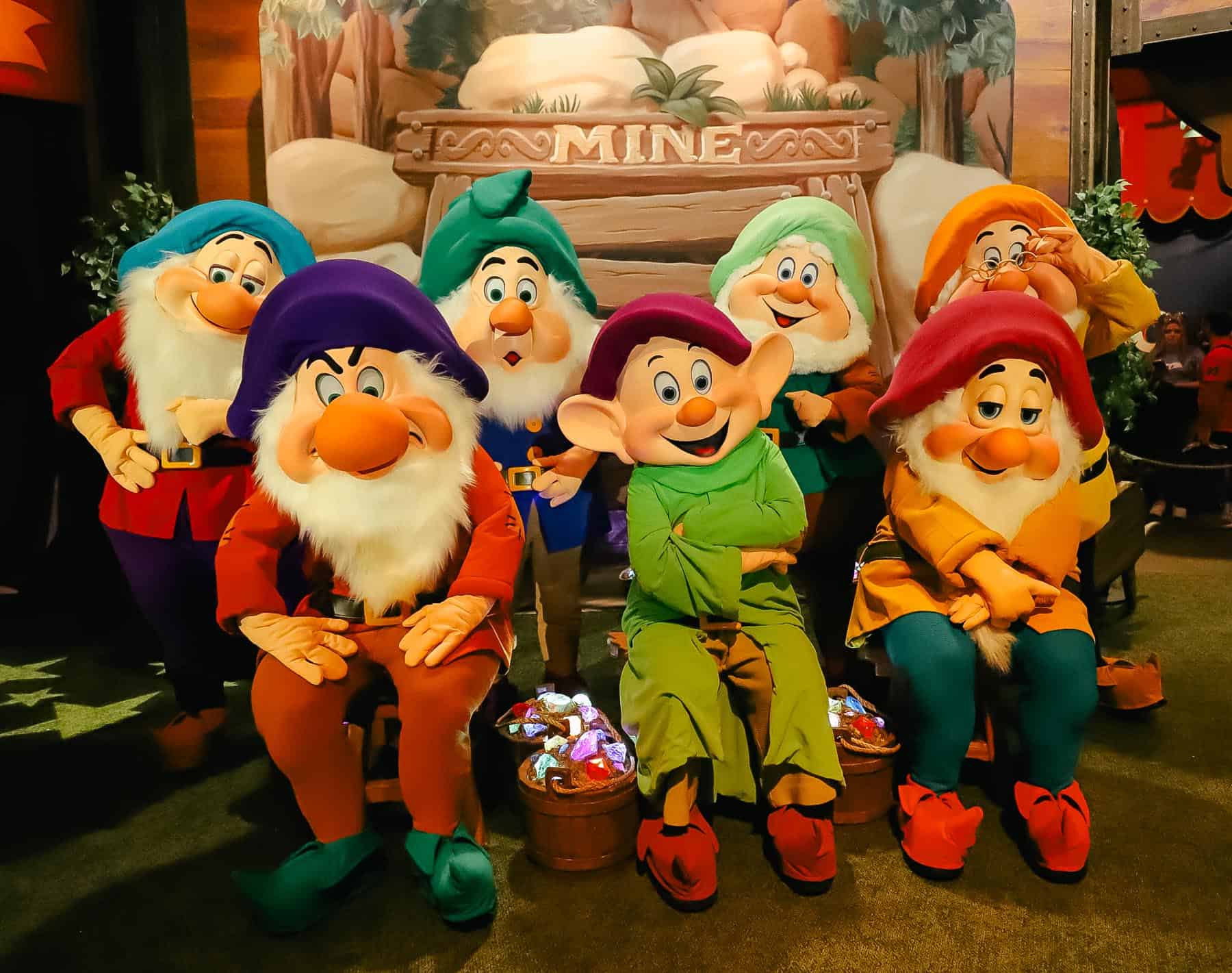 Seven Dwarfs character meet at the Disney Halloween Party
