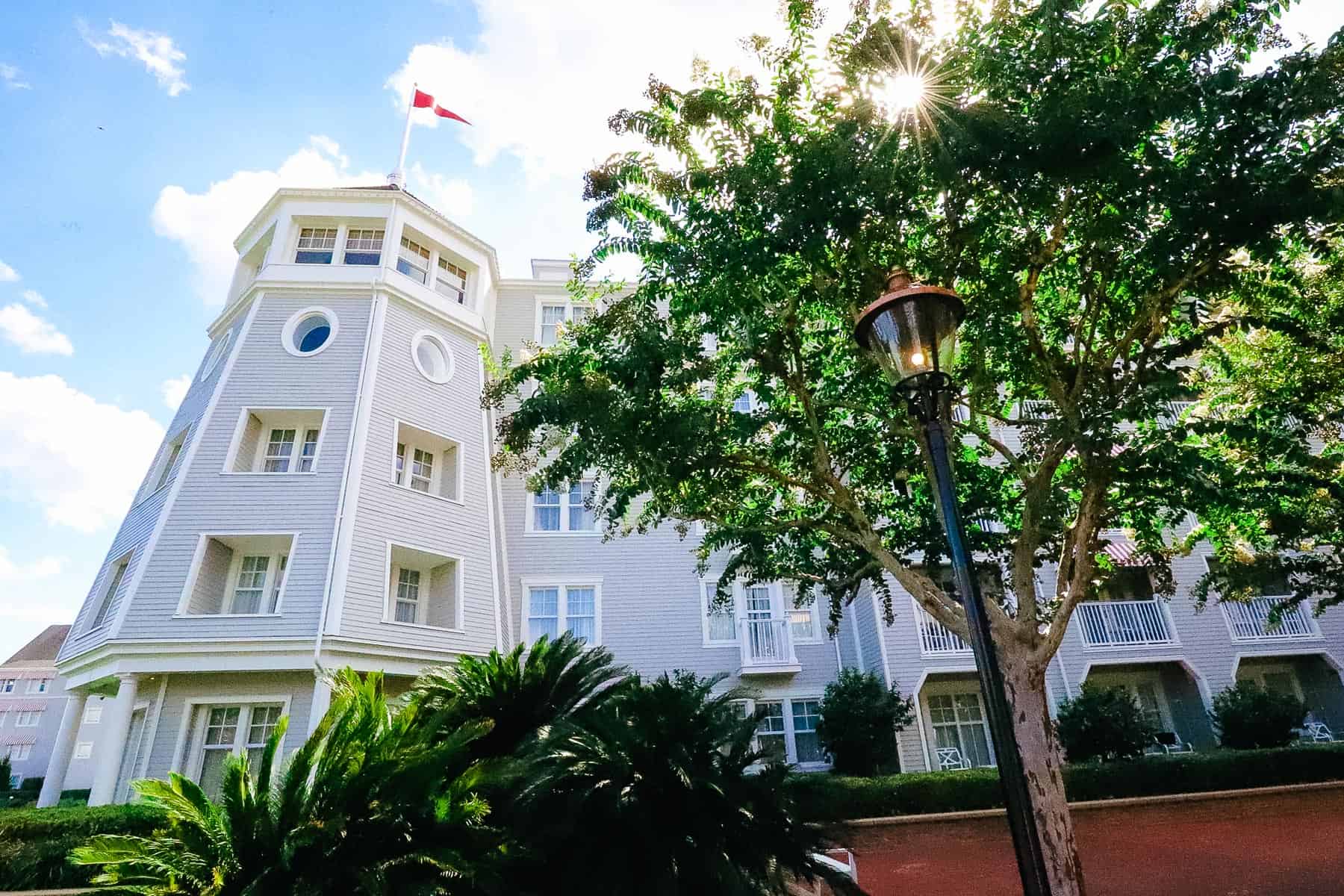 Yacht Club angle with trees and tiny sunshine peeking through. 