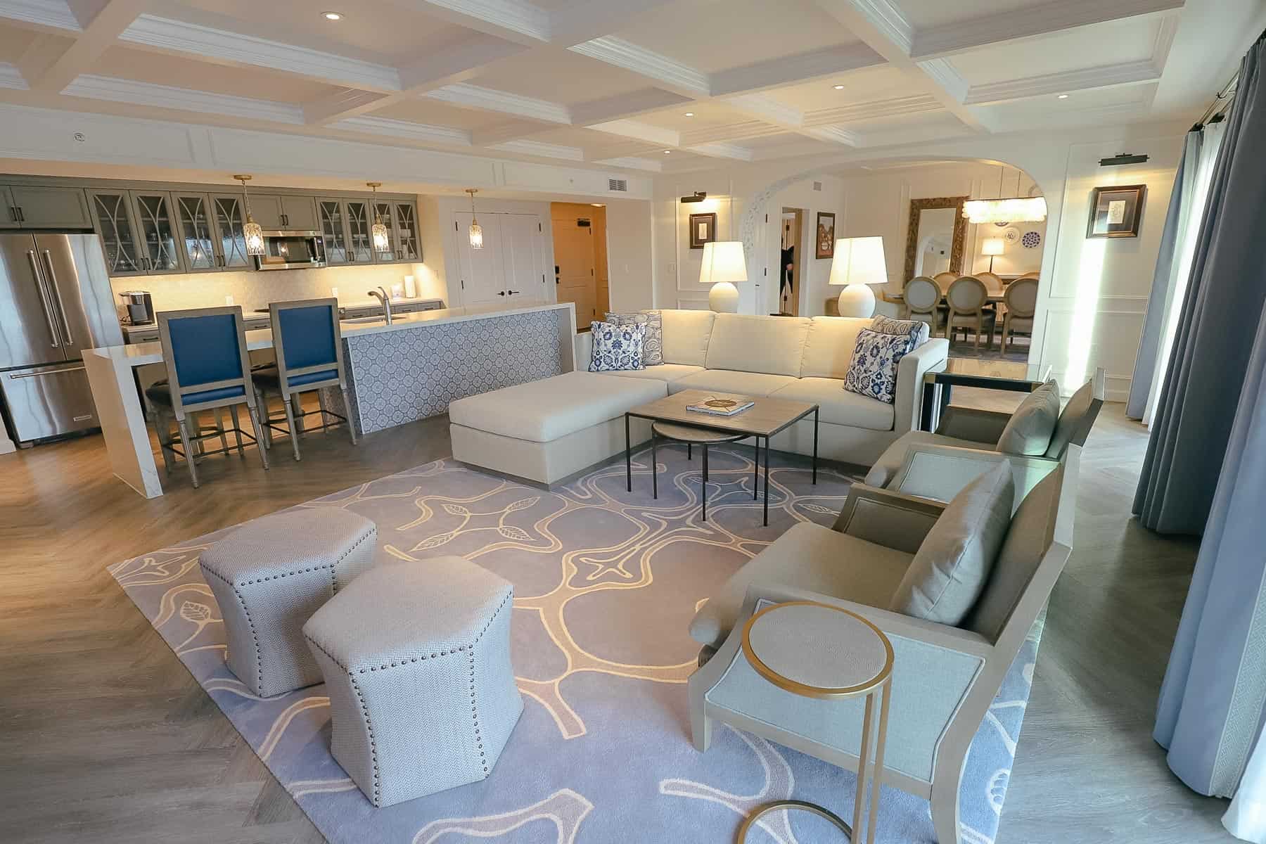 Living room of the three-bedroom grand villa at Disney's Riviera Resort