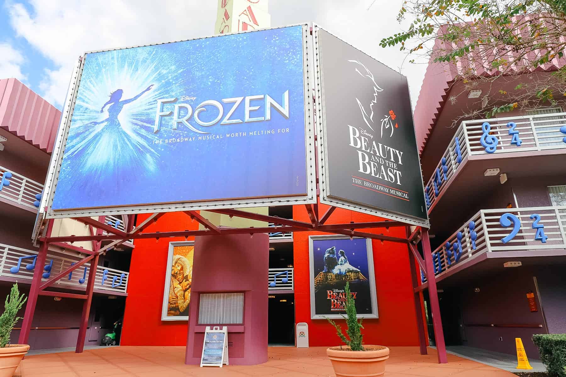 Frozen and Beauty and the Beast billboards in Broadway Hotel 
