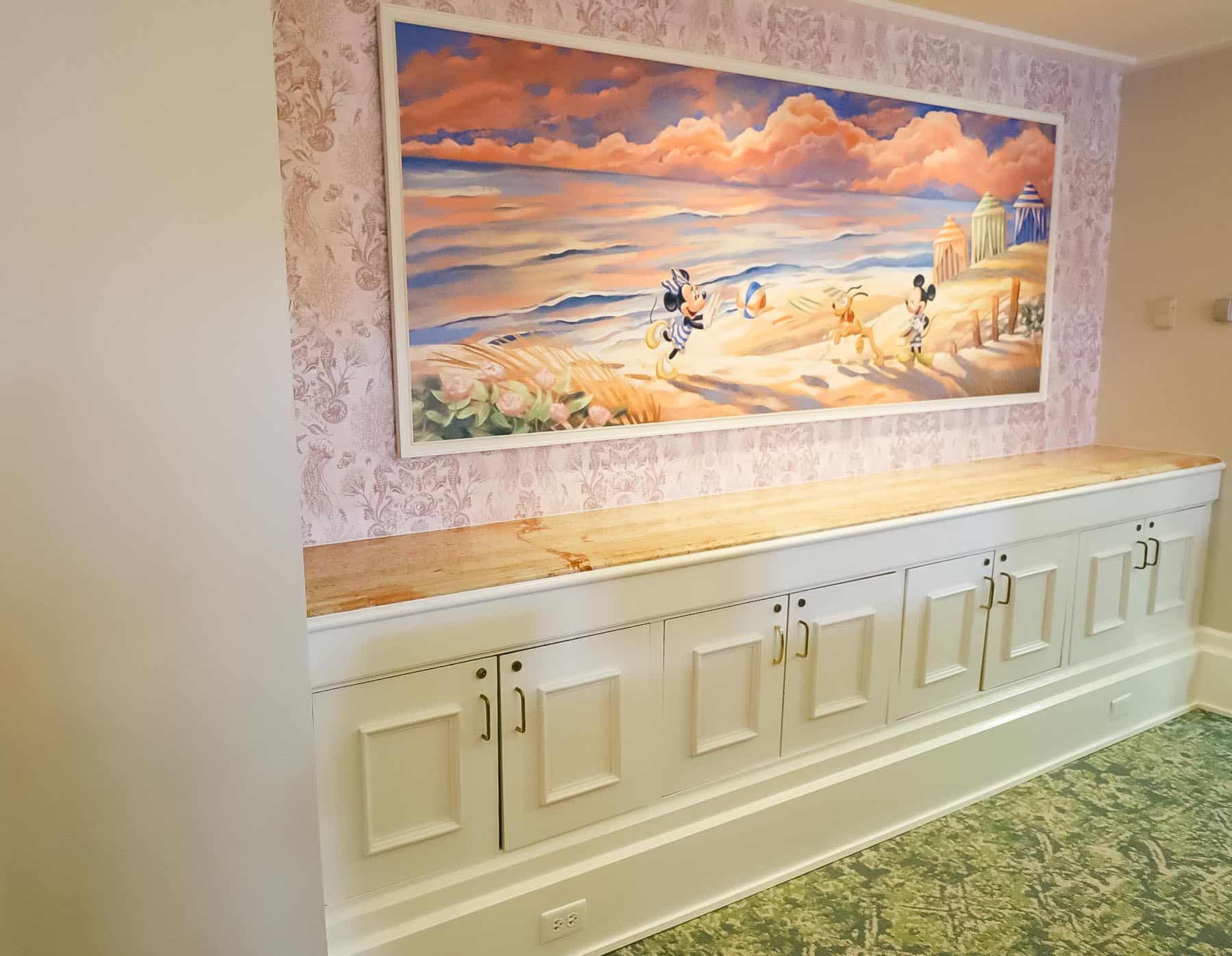 Mickey Mouse, Minnie Mouse, and Pluto featured in artwork at Disney's Beach Club 