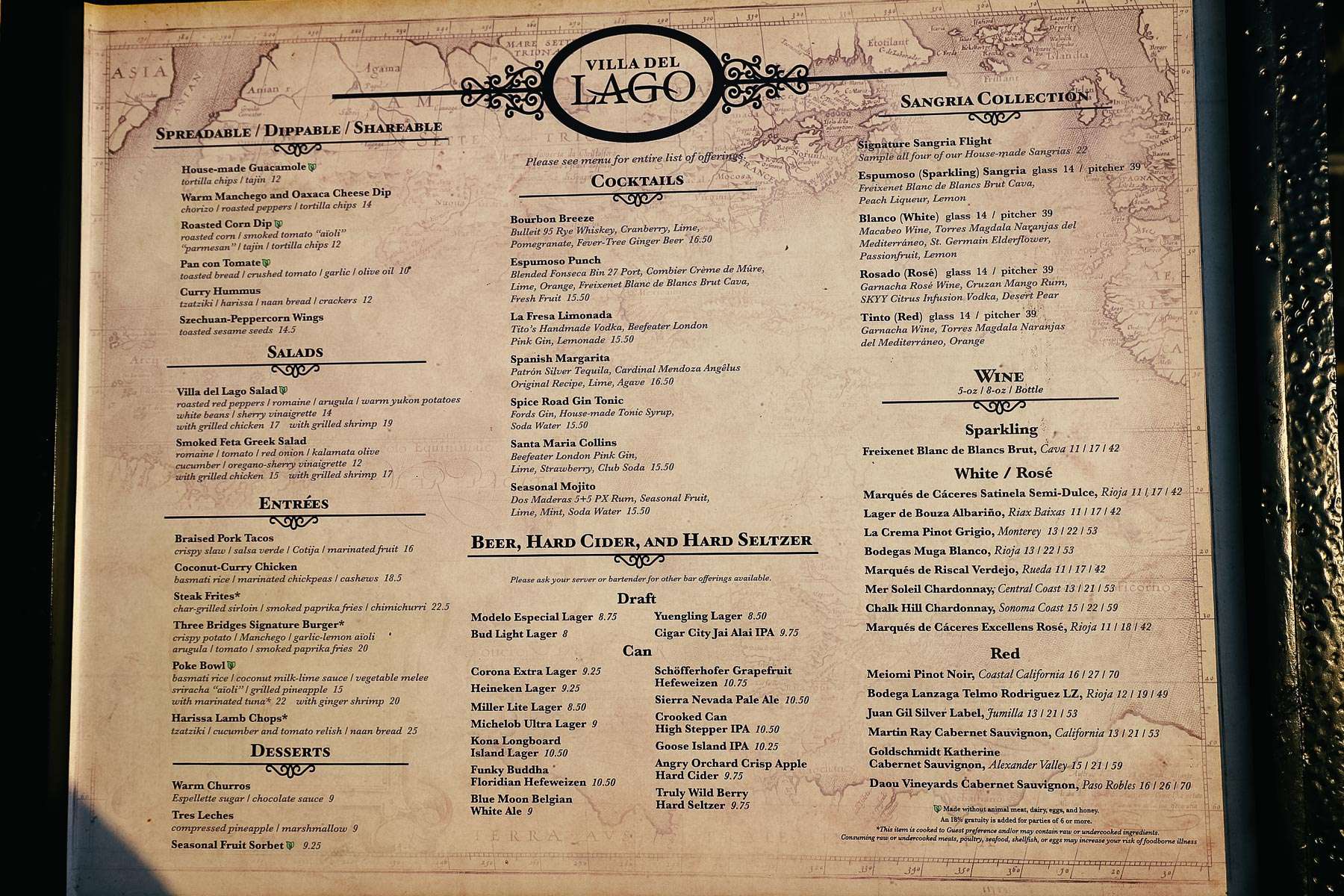 Menu for Three Bridges at Coronado Springs 