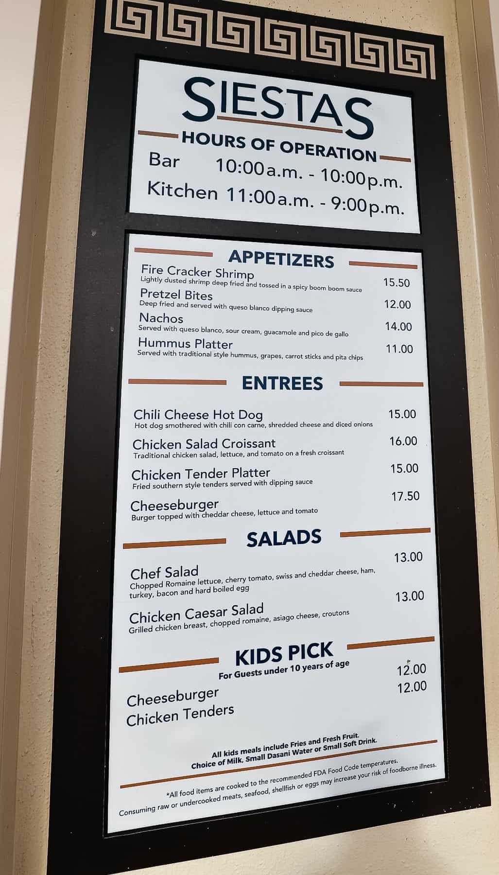 Siestas Menu 