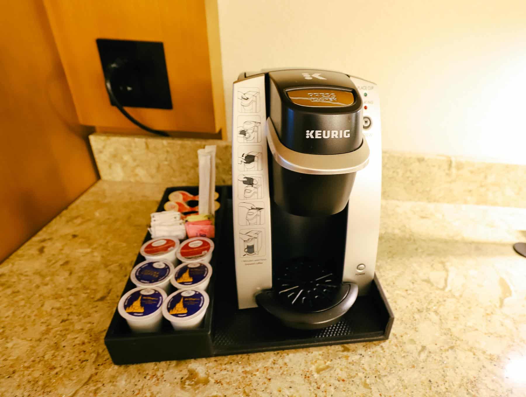 Keurig Coffee Maker in hotel room at Disney's Coronado Springs 