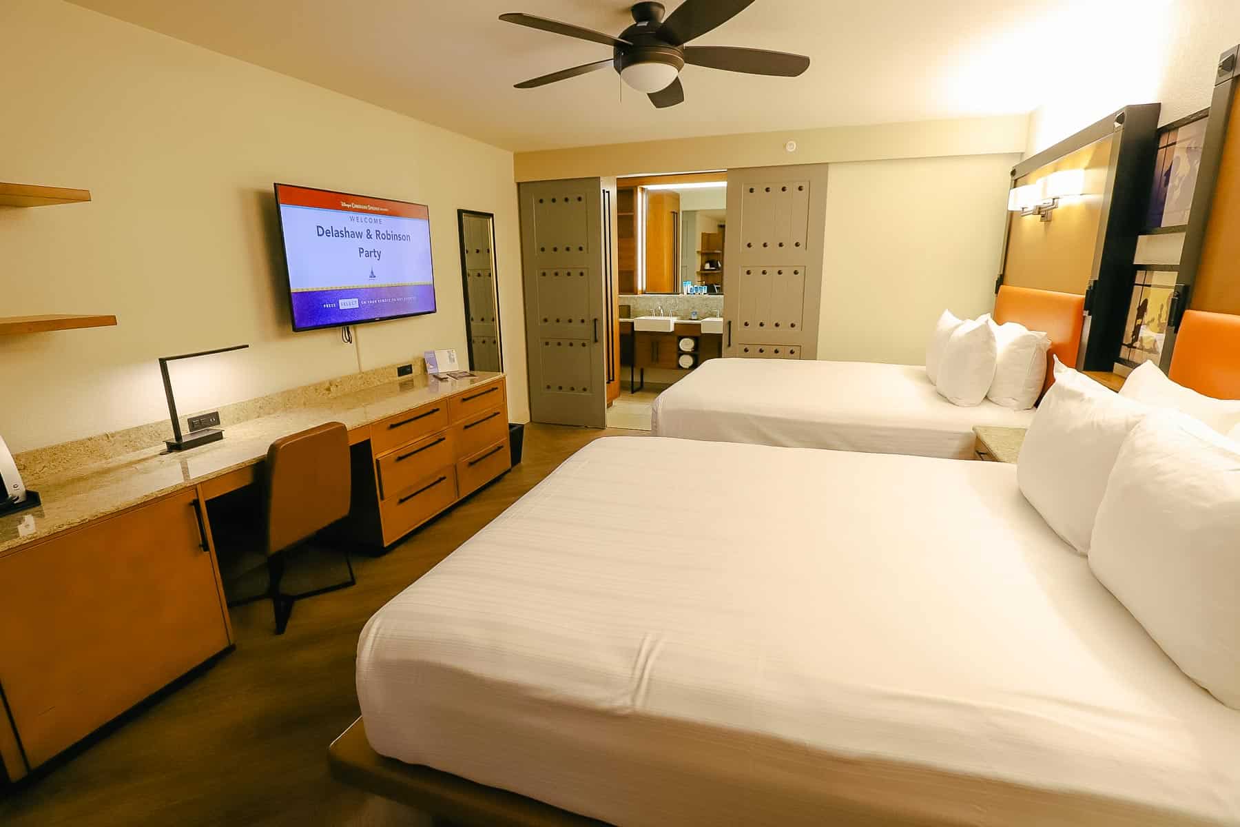 the layout of a standard village room at Disney's Coronado Springs Resort