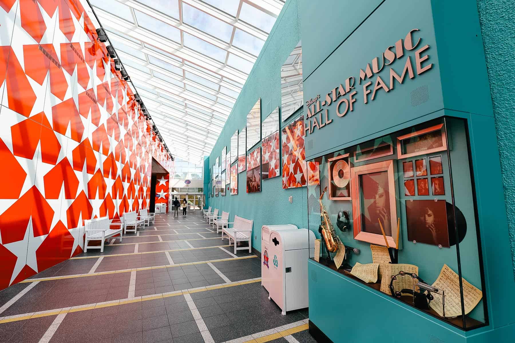 All-Star Music Hall of fame with red wall and stars.