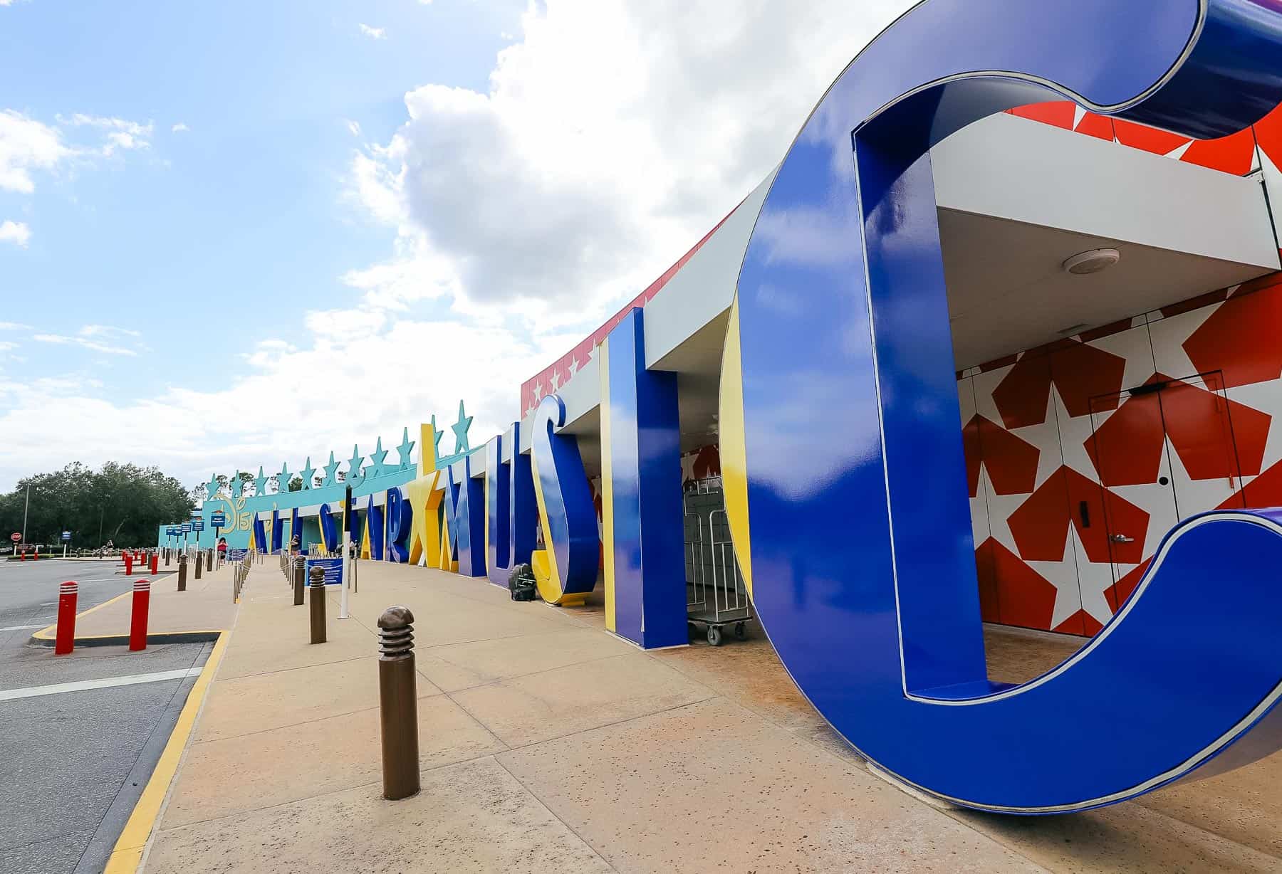 All-Star Music signage at the resort in giant blue letters with a yellow star