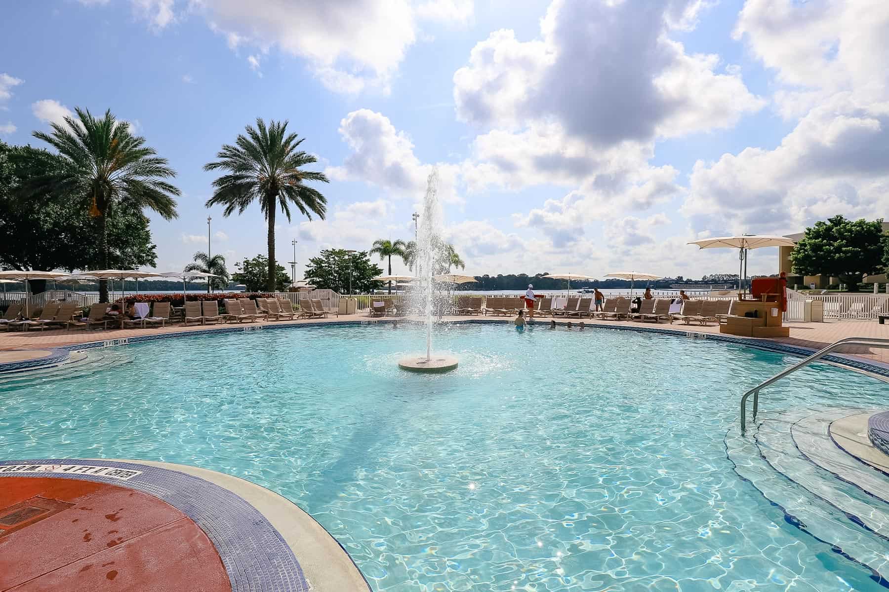 a fountain in the pool's center 