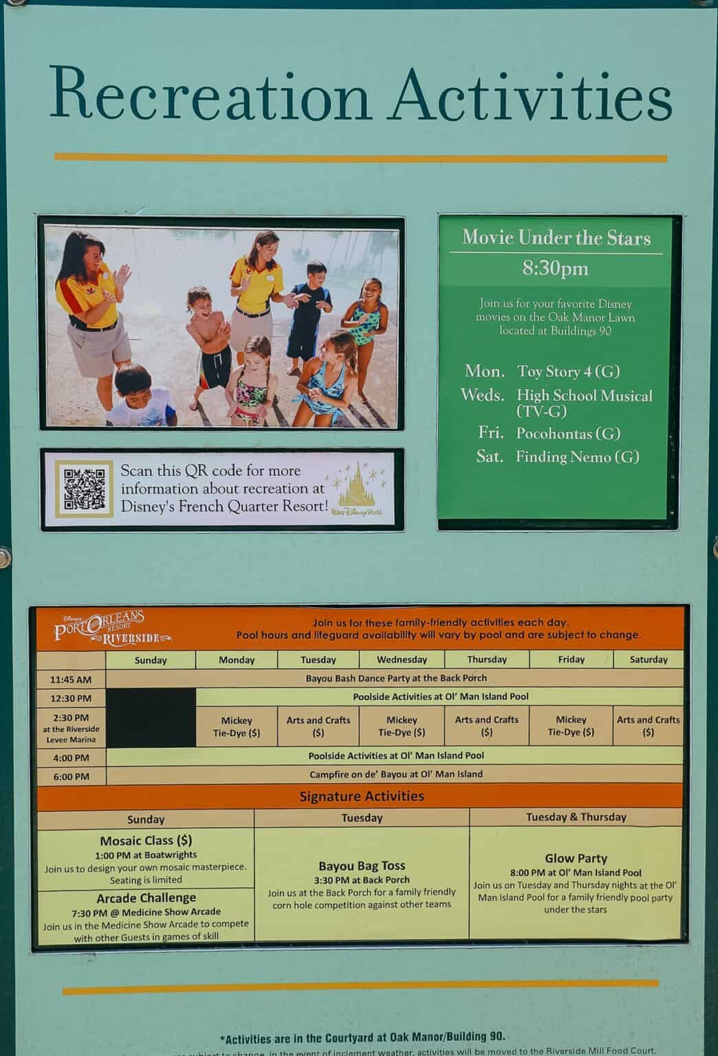 Disney World Resort Recreation Calendars With Movie Under The Stars