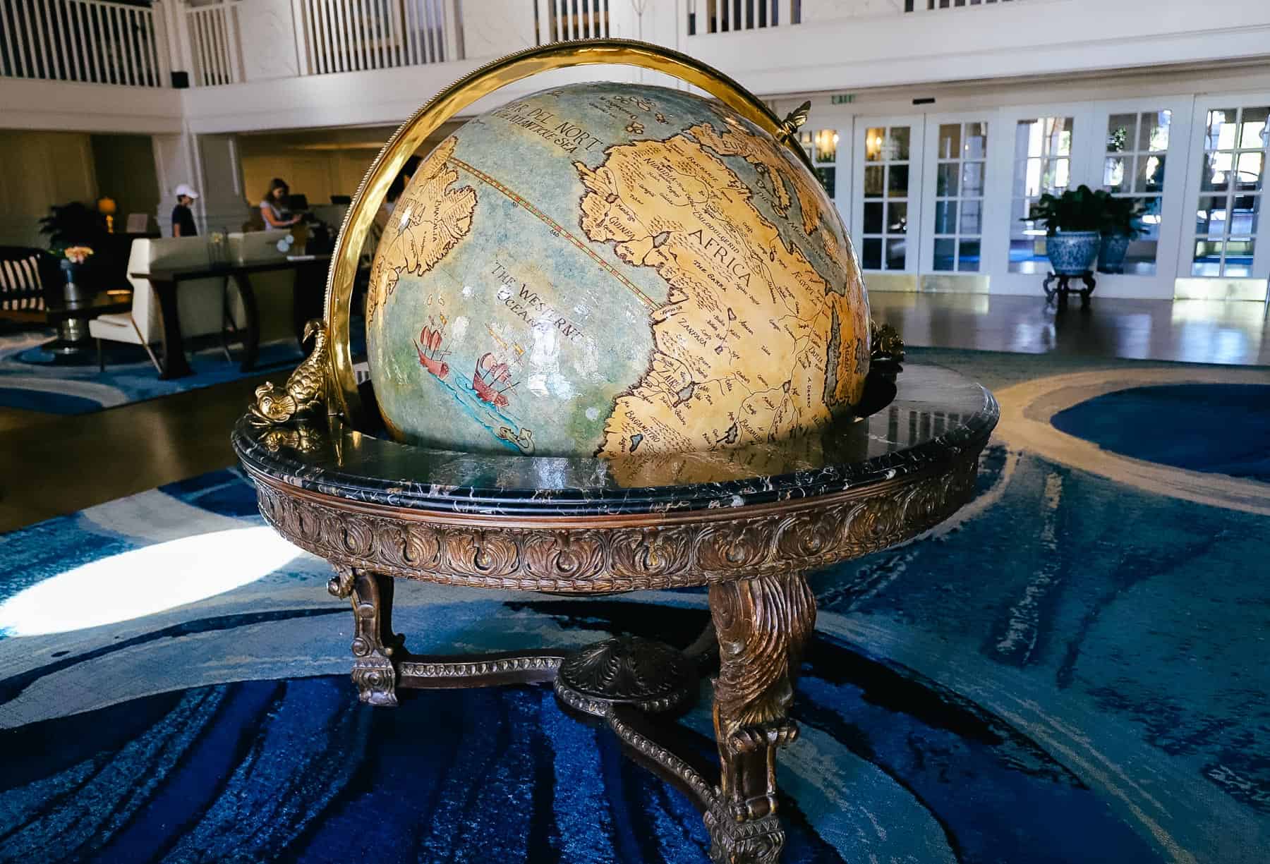 Globe that sits in the center of the Yacht Club lobby at Disney World. 