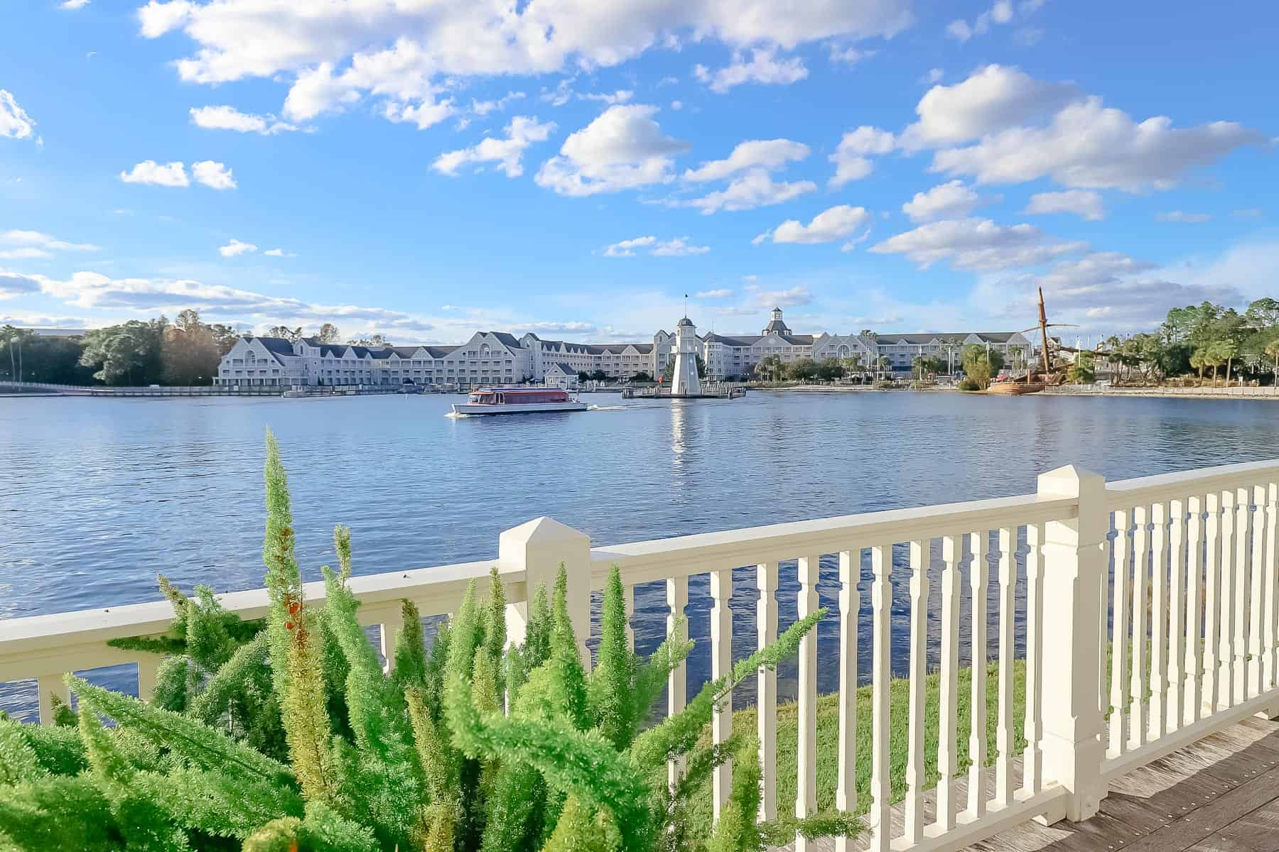 Disney's Yacht Club sitting on the shores of Crescent Lake 