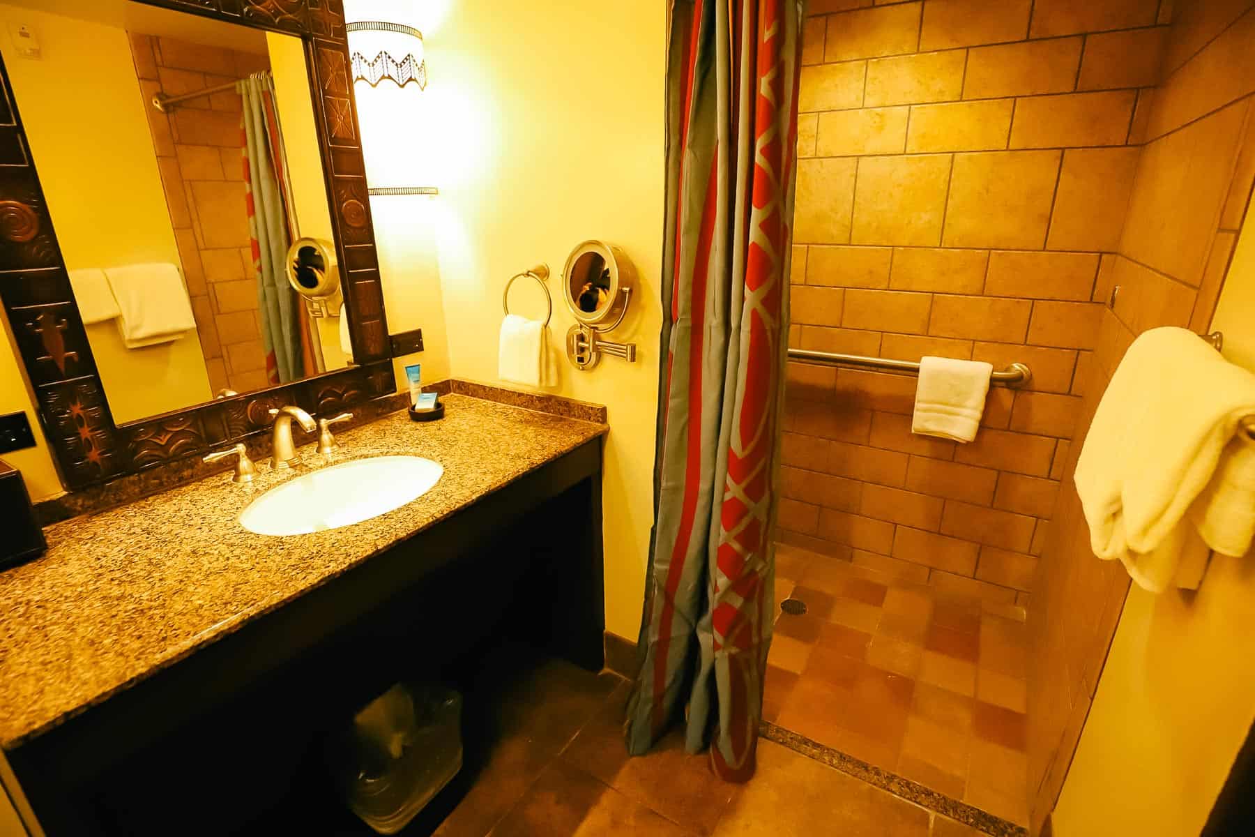 guest bath in an accessible hotel room at Kidani Village