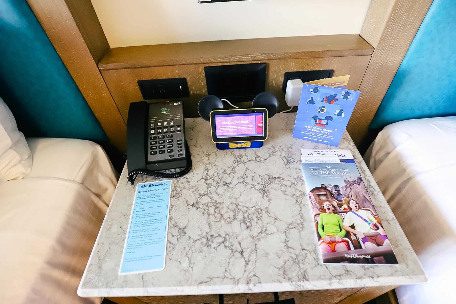 Hey Disney on the night stand with other resort pamphlets. 