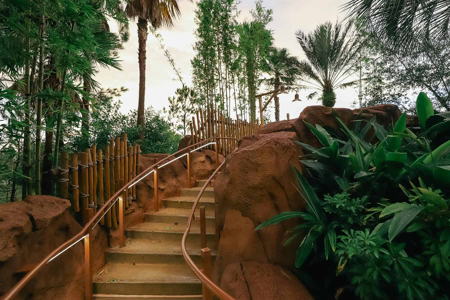 the stairs leading up to the water slide at the Kidani Village Pool