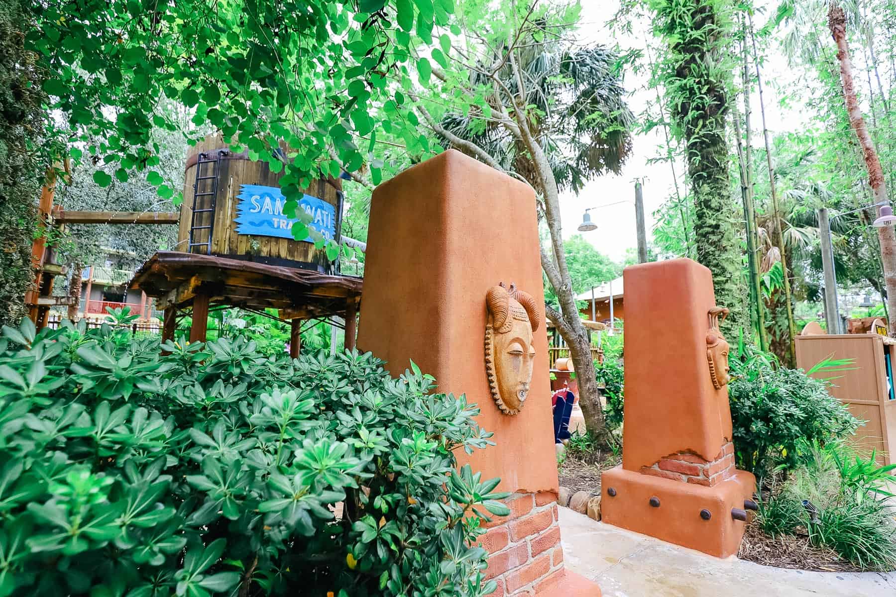 themed pool area with columns made to look like ancient ruins