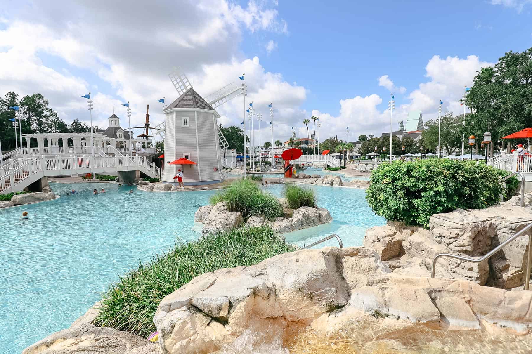 a view of the windmill in the Stormalong Bay Pool