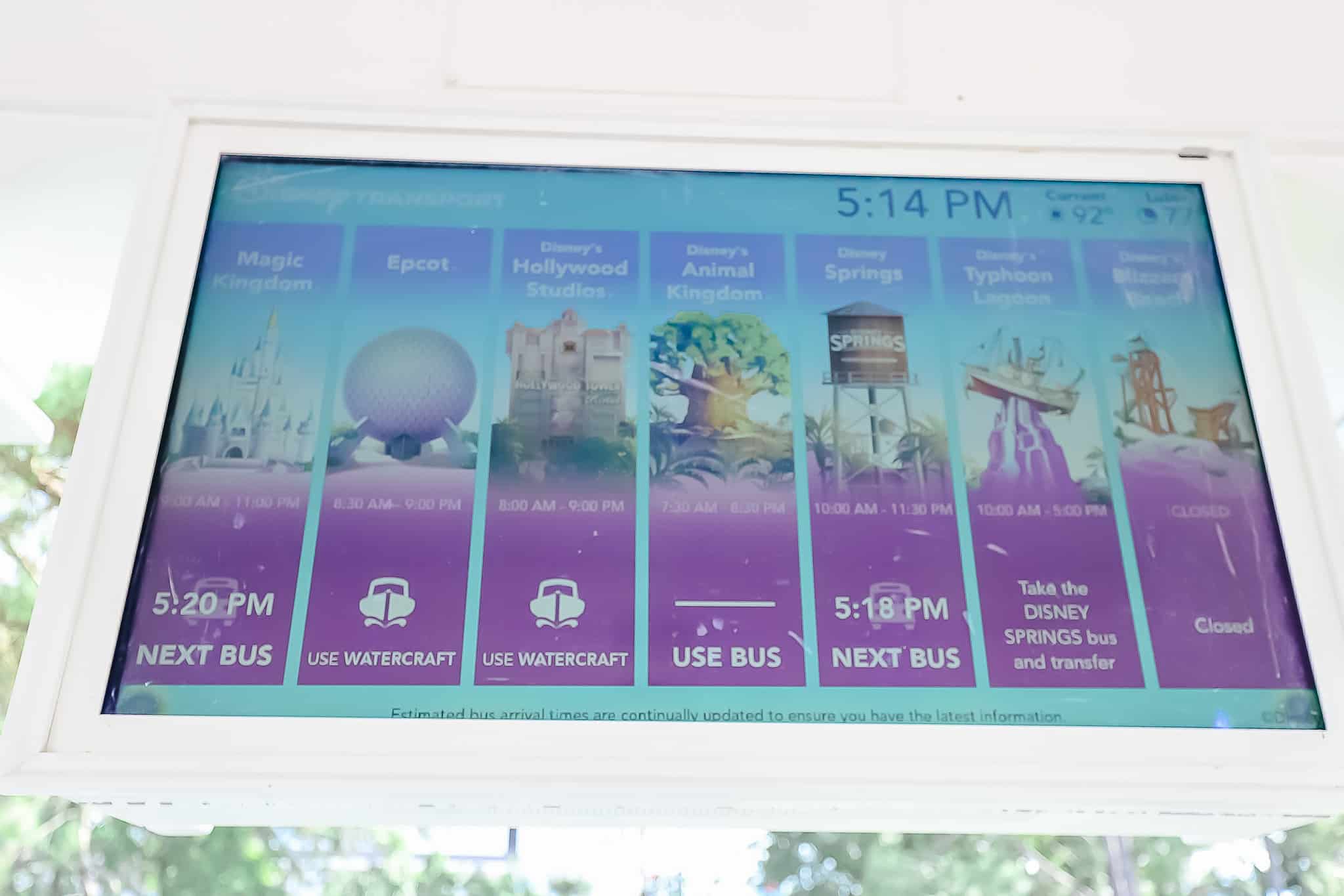 Wait times for the buses at Disney's Beach Club