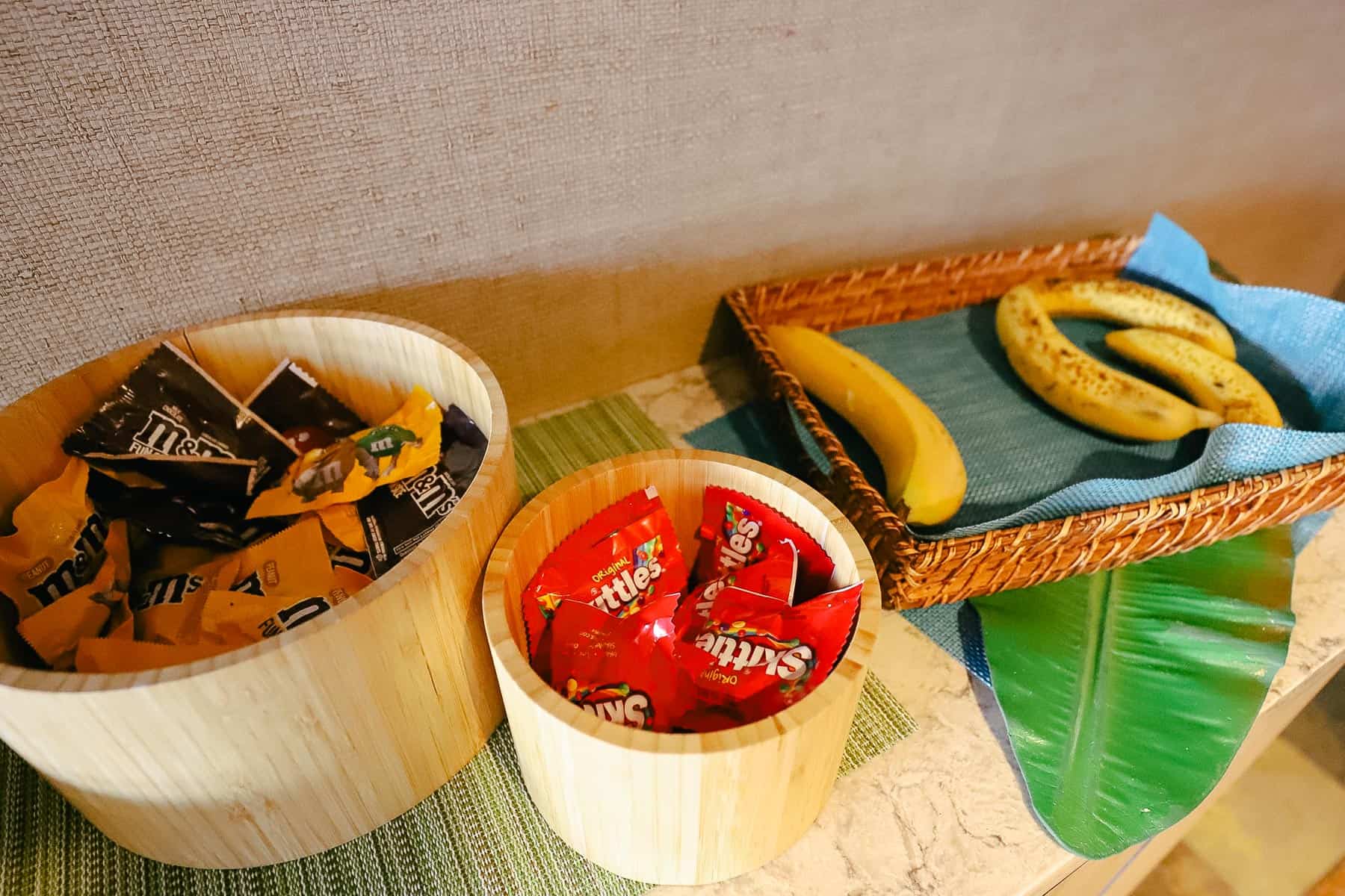 Skittles, Candy, and Bananas in the club lounge