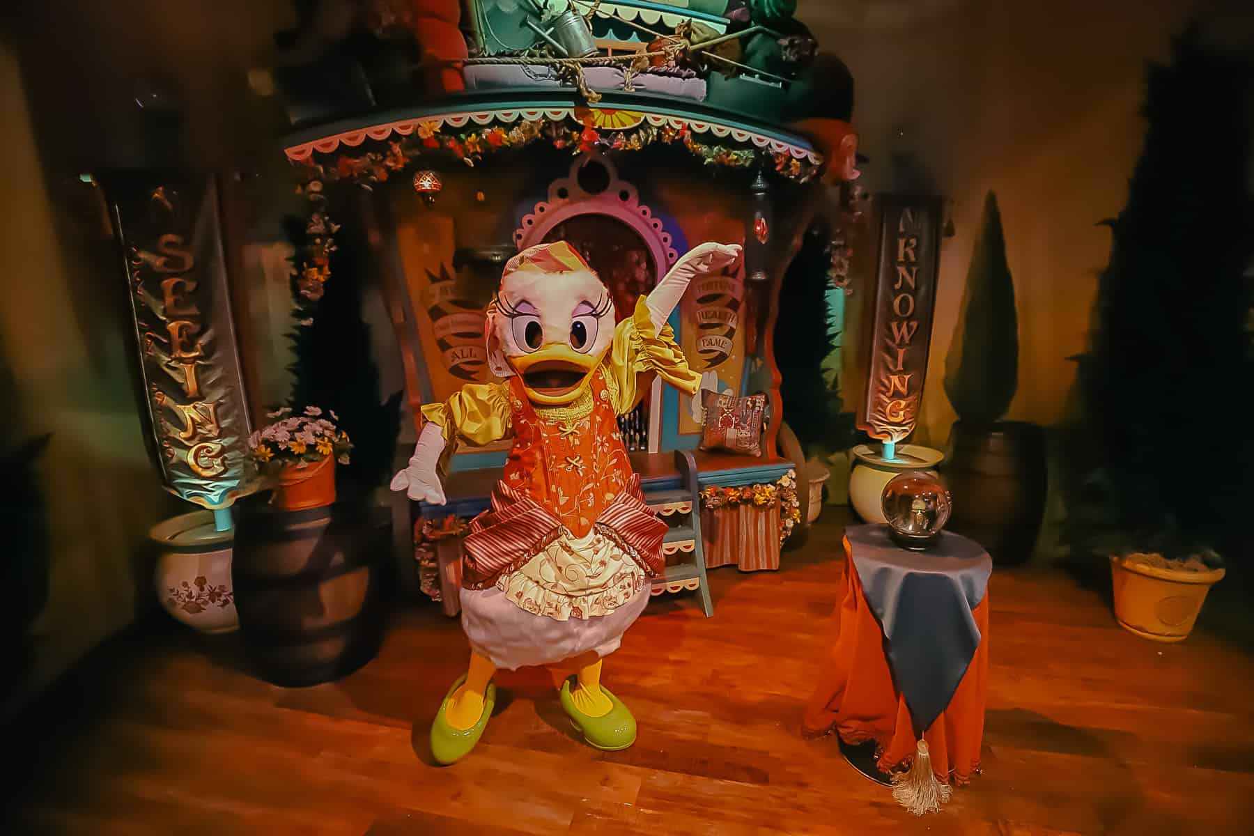 Daisy Duck at Magic Kingdom in her gypsy costume 