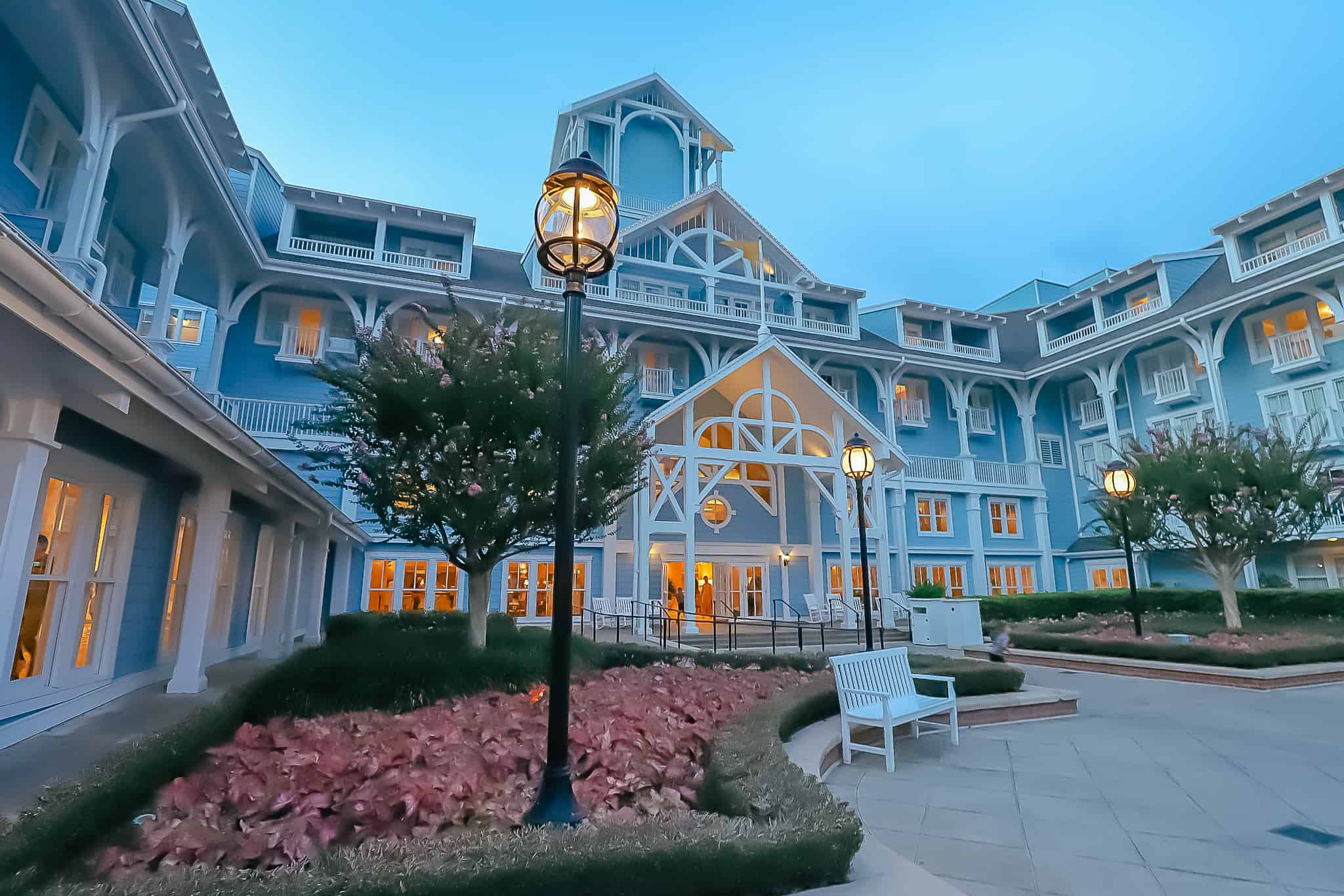 exiting the lobby to walk from Beach Club to Epcot 