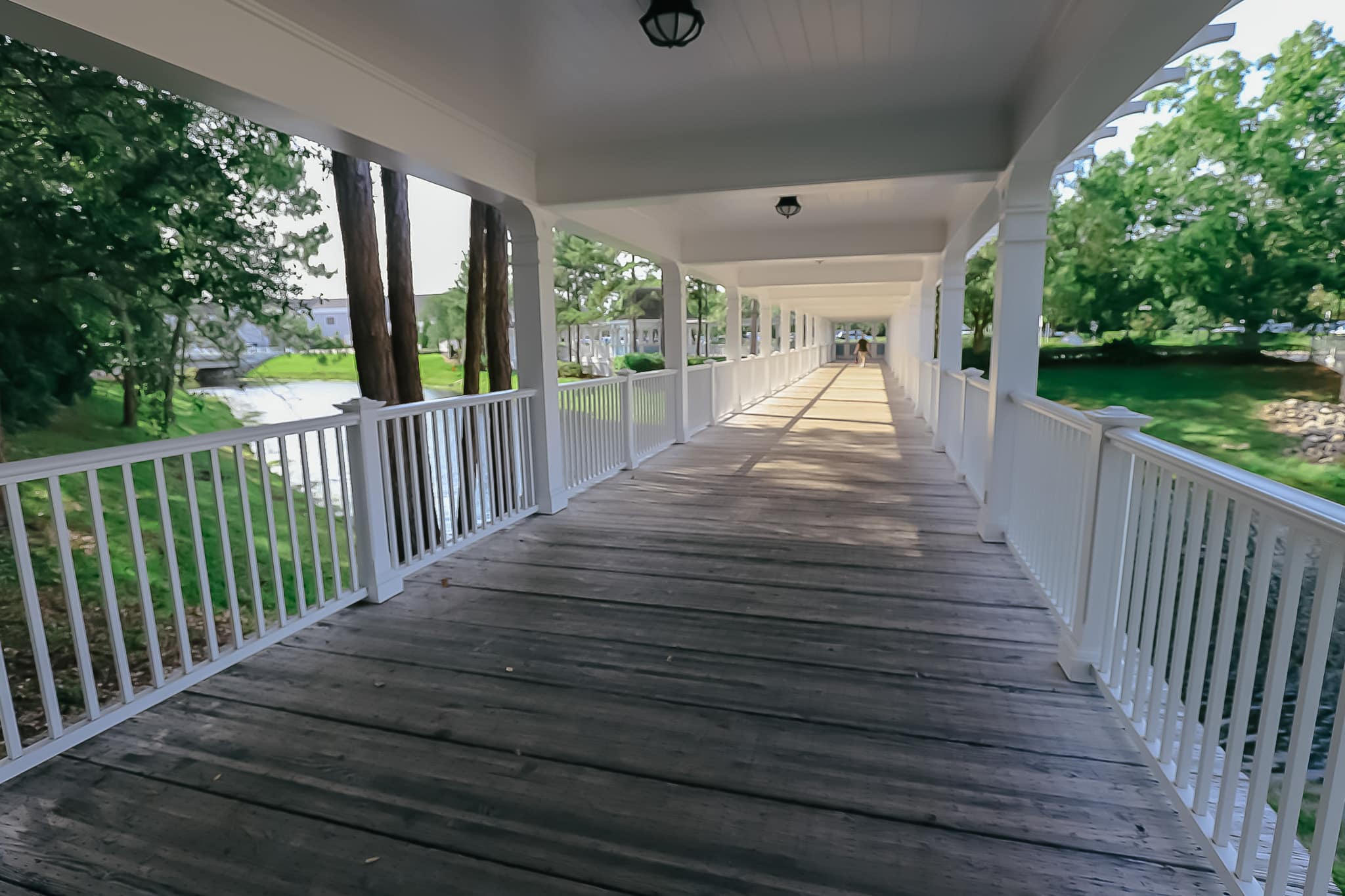 walkway from the lobby to the resort bus stop at Disney's Beach Club 