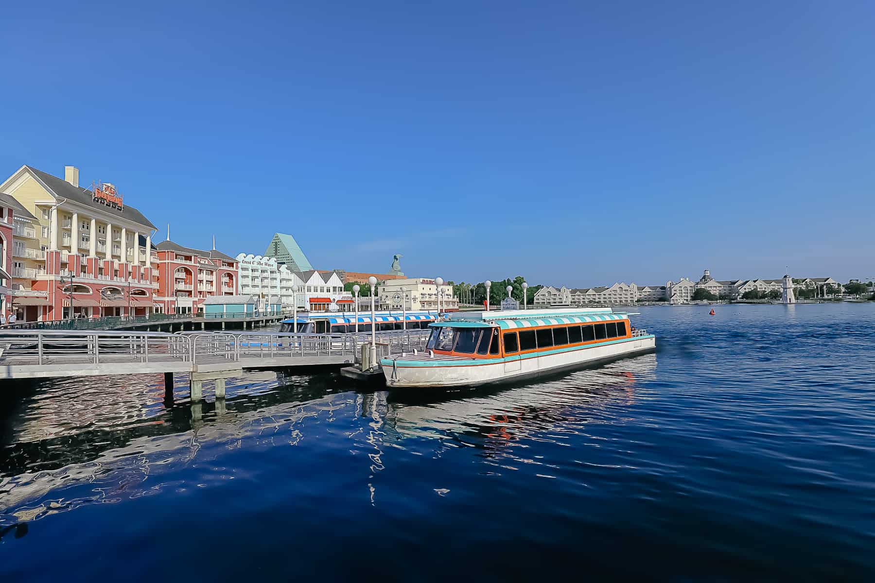 Friendship Boats docked at Disney's Boardwalk. 