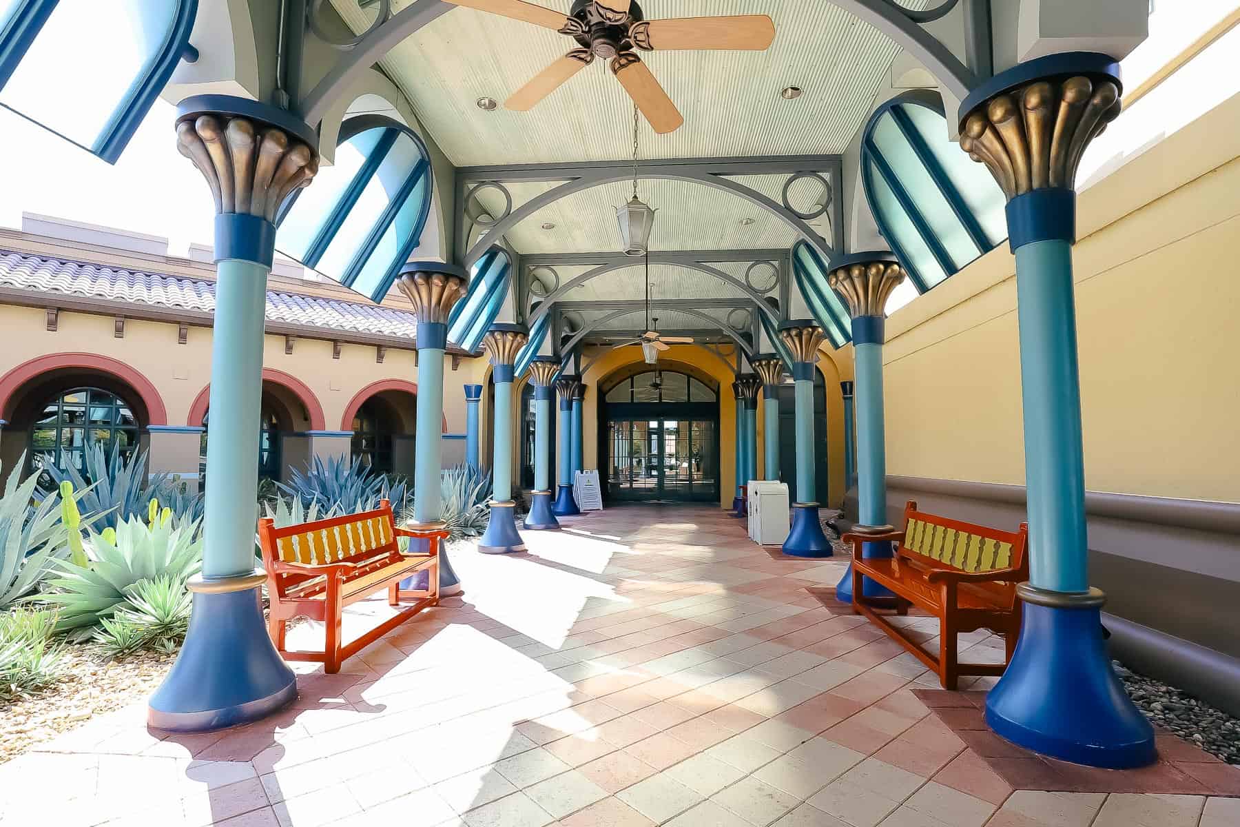 entrance from the bus stop to Disney's Coronado Springs Resort 
